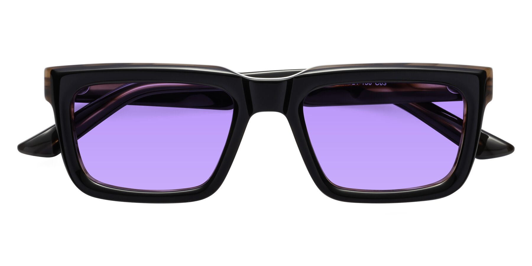 Folded Front of Roth in Black-Gray Moonstone with Medium Purple Tinted Lenses