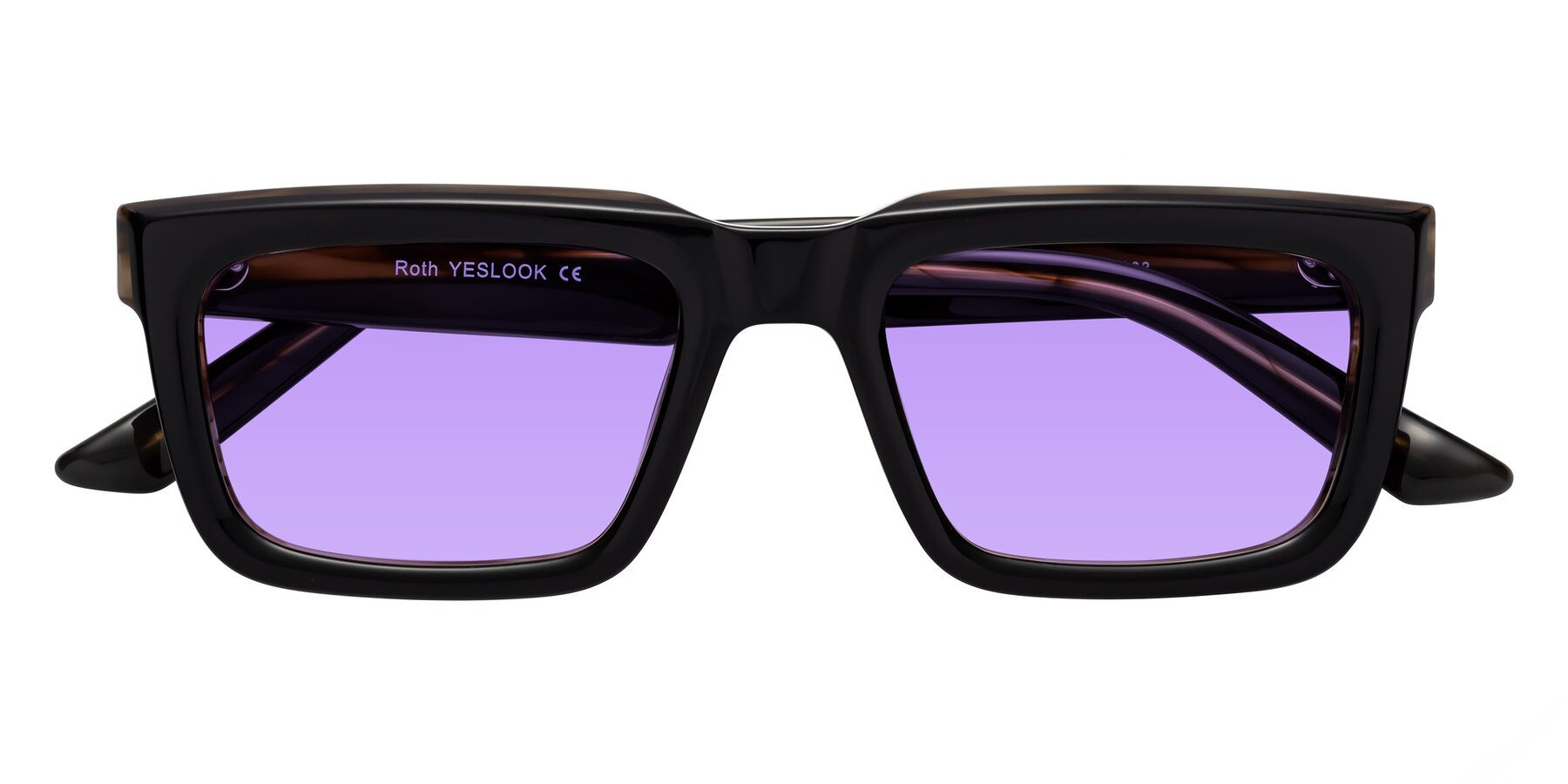 Folded Front of Roth in Black-Gray Moonstone with Medium Purple Tinted Lenses