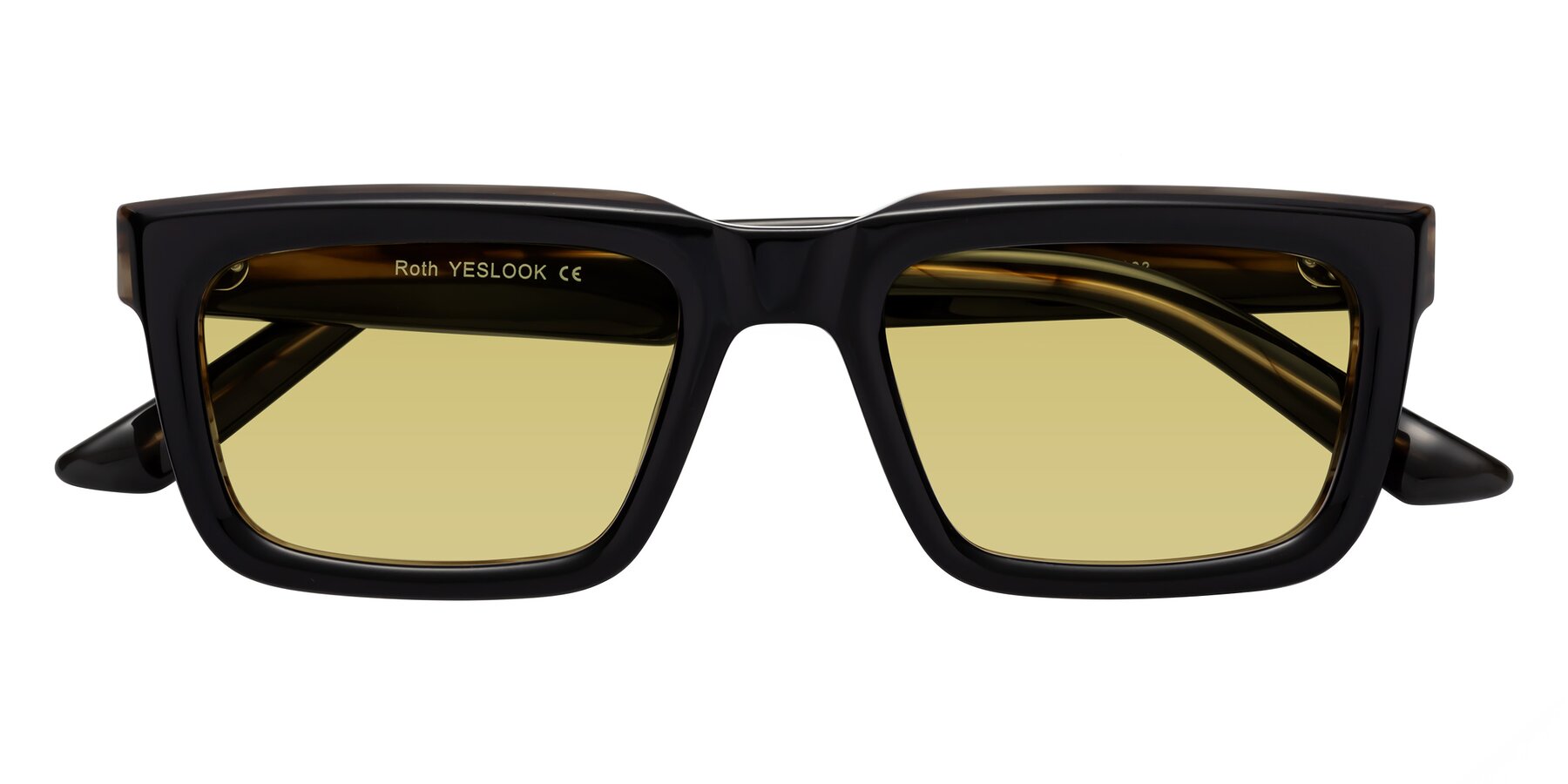 Folded Front of Roth in Black-Gray Moonstone with Medium Champagne Tinted Lenses