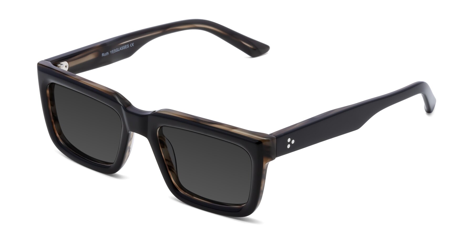 Black-Gray Moonstone Acetate Rectangle Full-Rim Tinted Sunglasses with Gray Sunwear Lenses