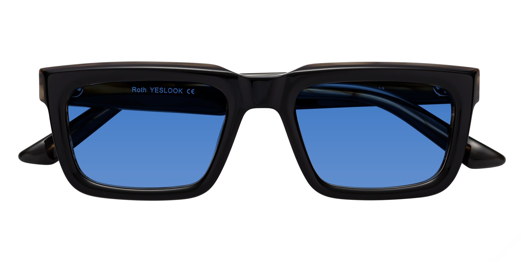 Folded Front of Roth in Black-Gray Moonstone with Blue Tinted Lenses