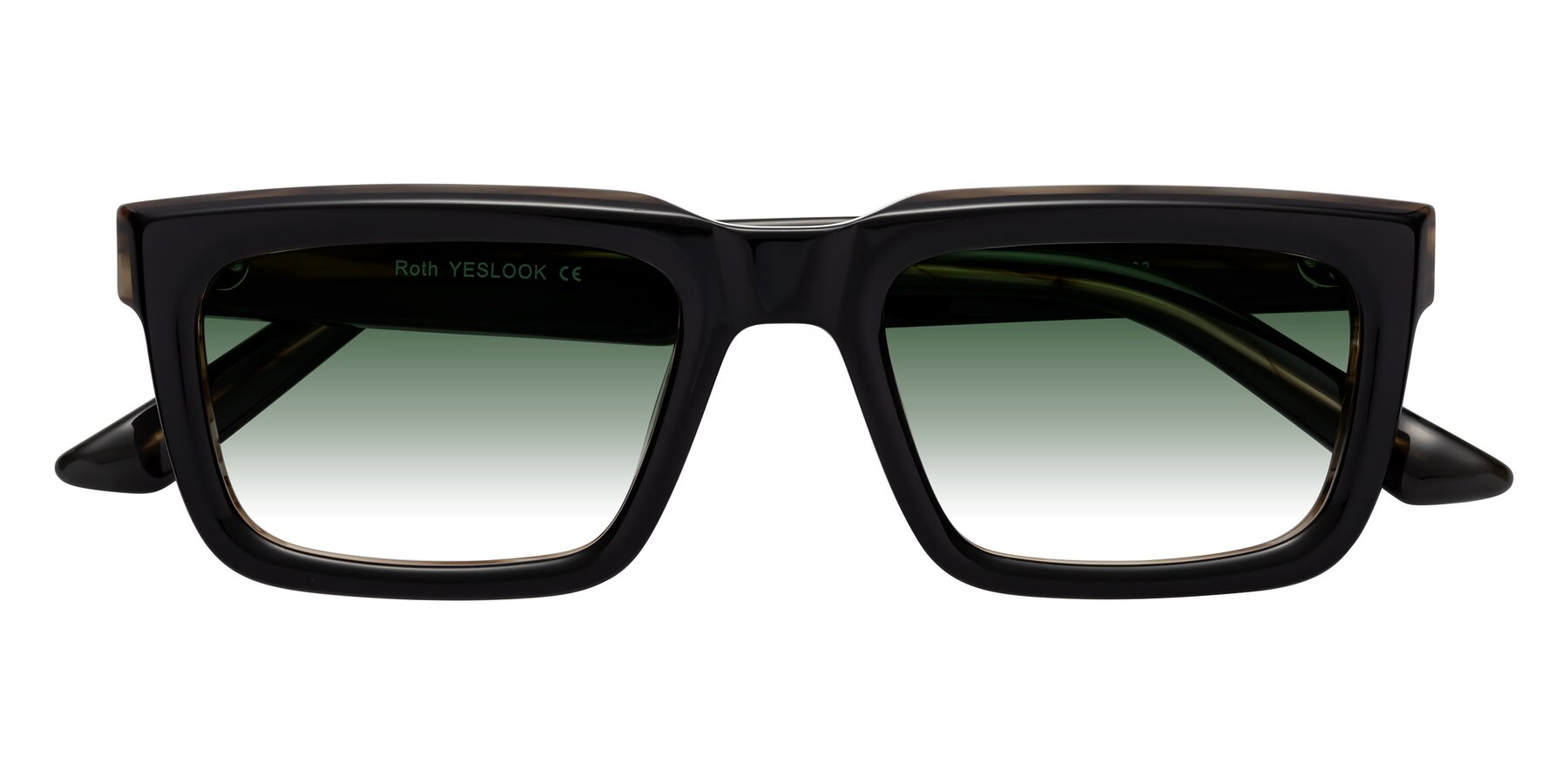 Folded Front of Roth in Black-Gray Moonstone with Green Gradient Lenses