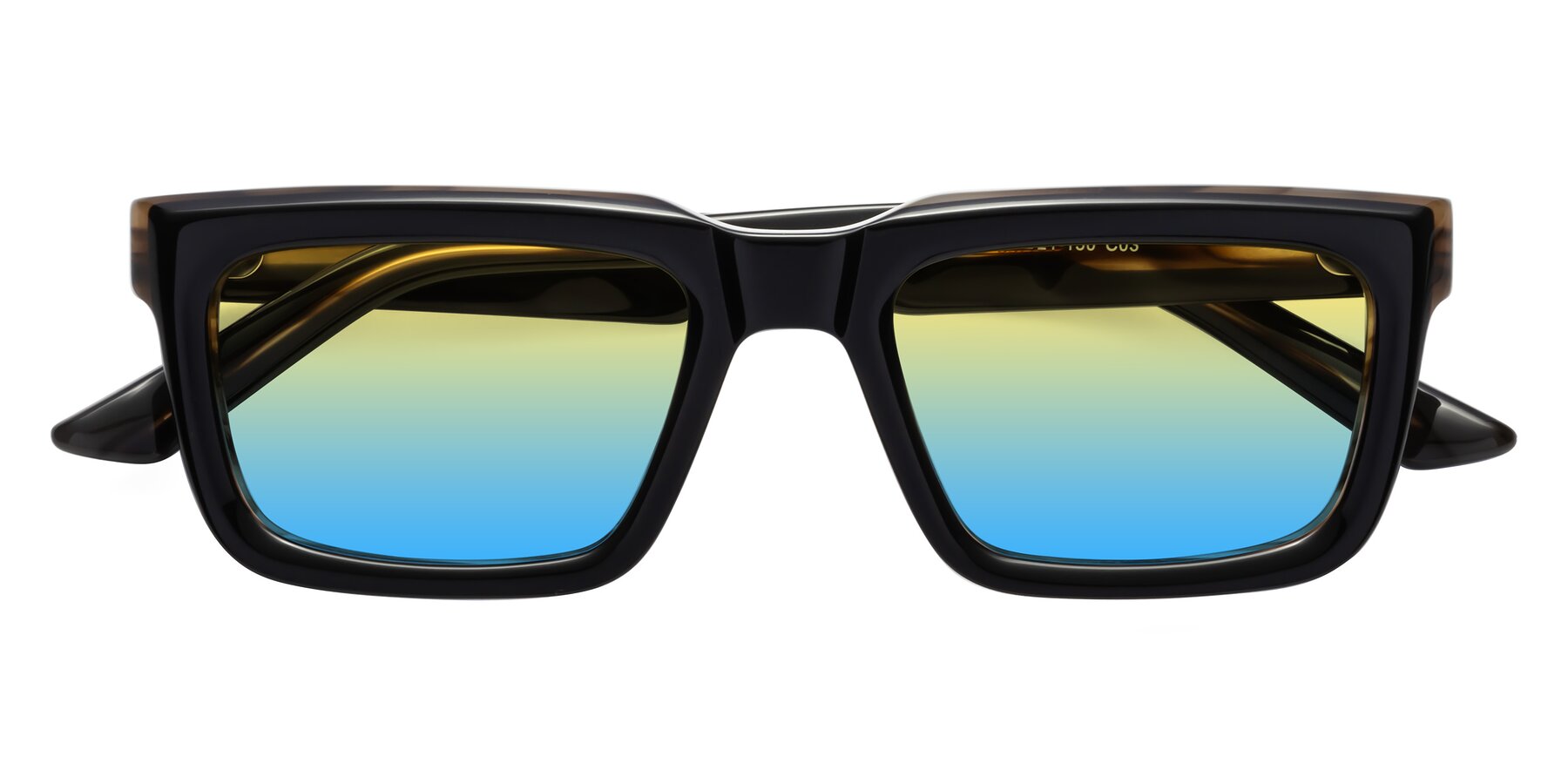 Folded Front of Roth in Black-Gray Moonstone with Yellow / Blue Gradient Lenses