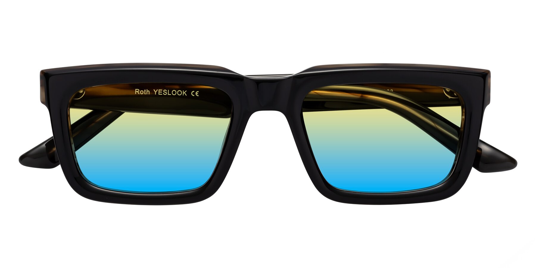 Folded Front of Roth in Black-Gray Moonstone with Yellow / Blue Gradient Lenses