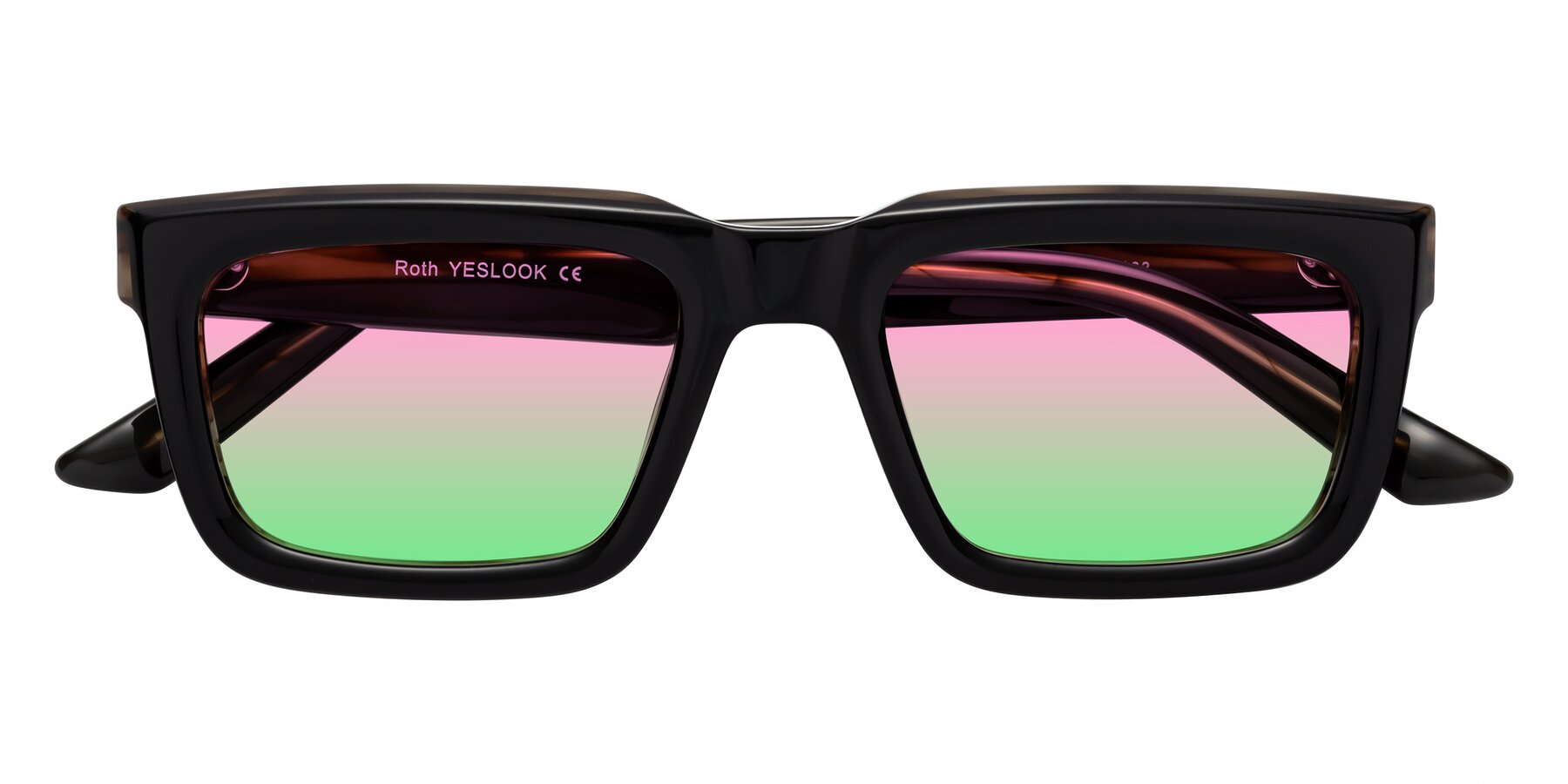 Folded Front of Roth in Black-Gray Moonstone with Pink / Green Gradient Lenses