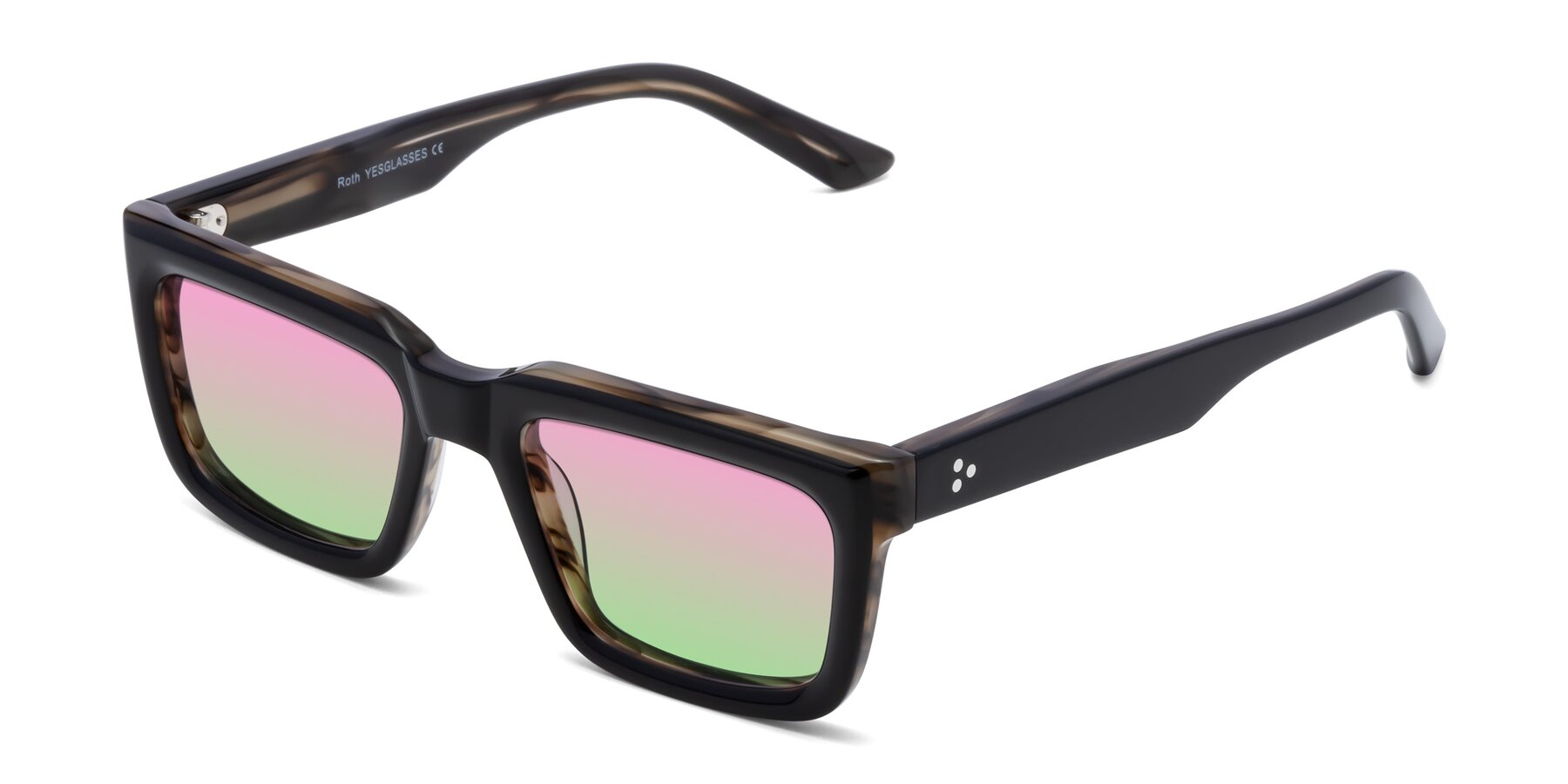 Angle of Roth in Black-Gray Moonstone with Pink / Green Gradient Lenses