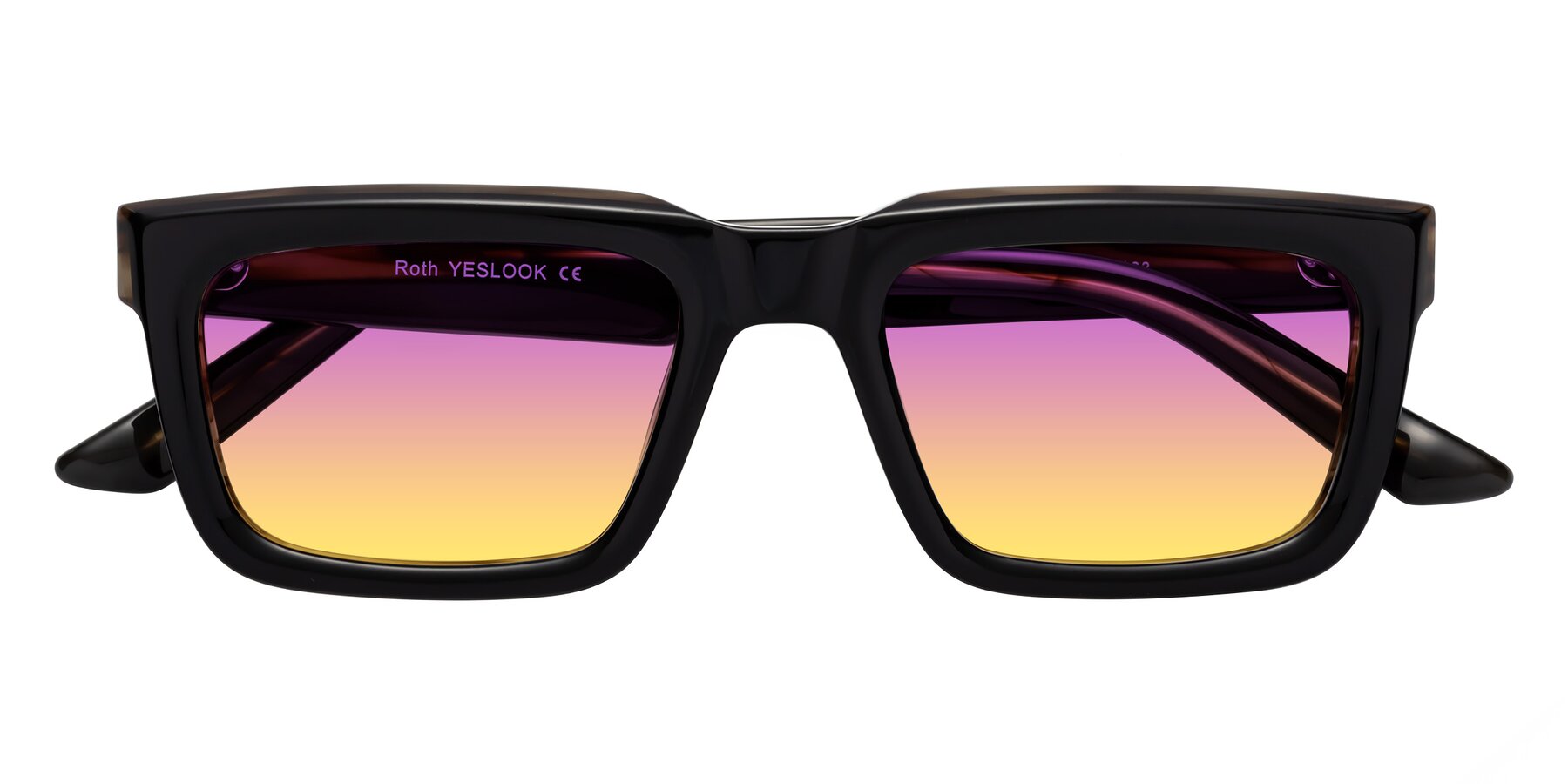 Folded Front of Roth in Black-Gray Moonstone with Purple / Yellow Gradient Lenses