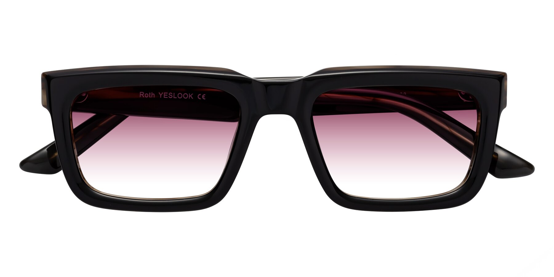 Folded Front of Roth in Black-Gray Moonstone with Wine Gradient Lenses