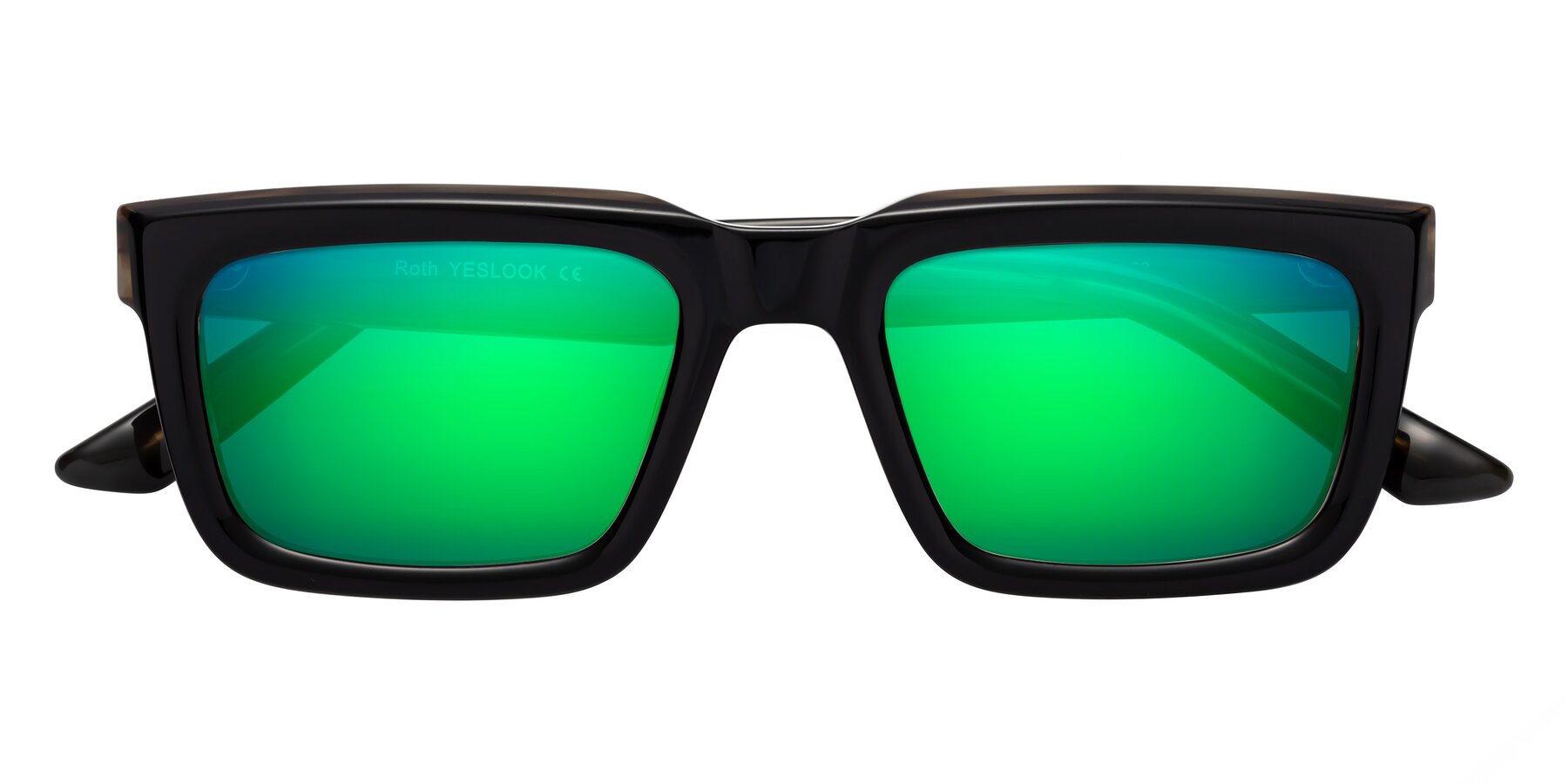 Folded Front of Roth in Black-Gray Moonstone with Green Mirrored Lenses