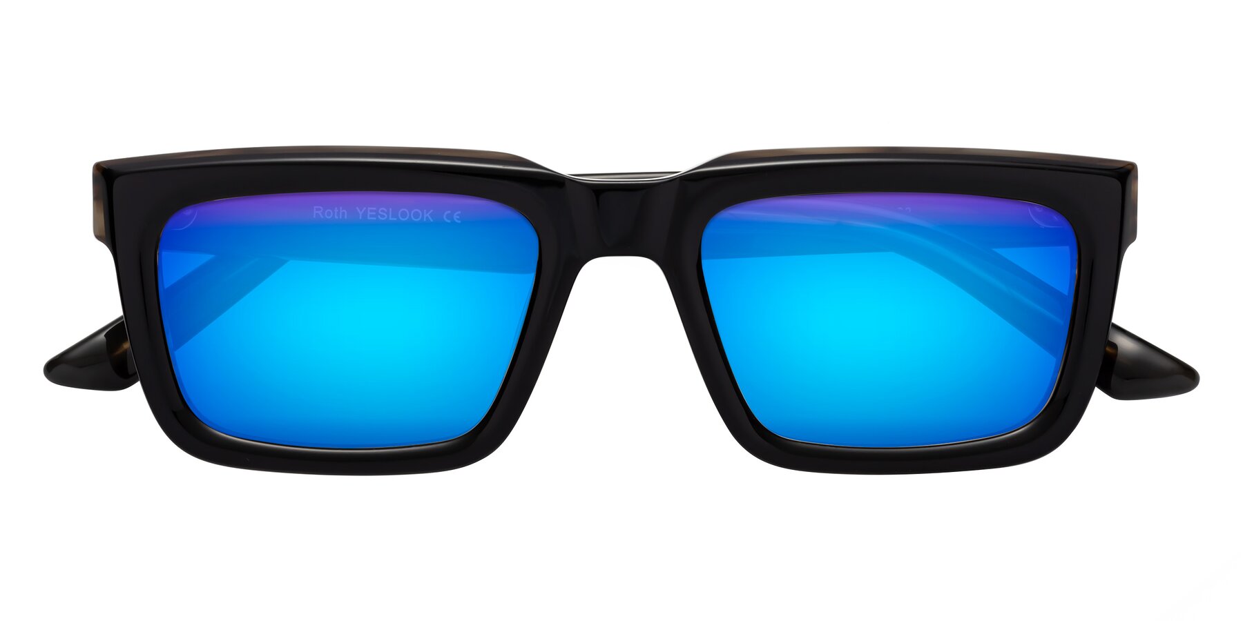 Folded Front of Roth in Black-Gray Moonstone with Blue Mirrored Lenses