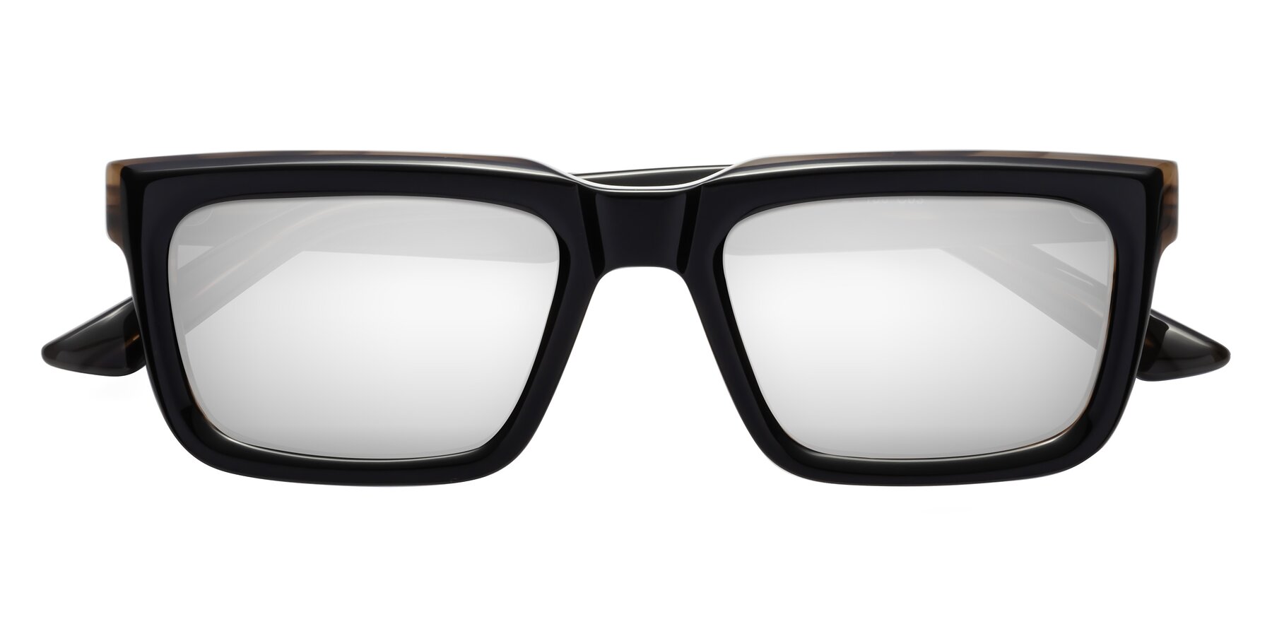 Folded Front of Roth in Black-Gray Moonstone with Silver Mirrored Lenses