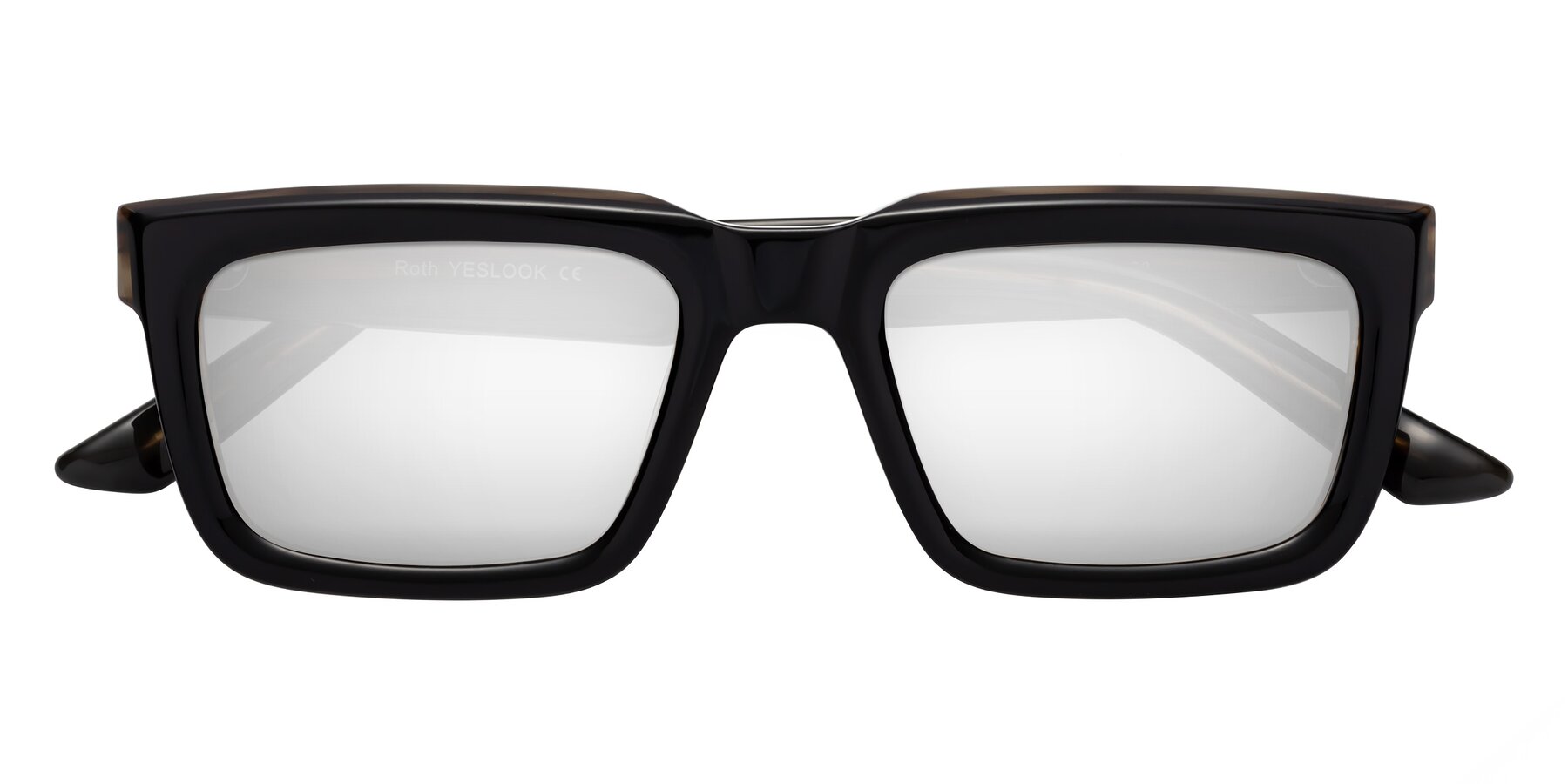 Folded Front of Roth in Black-Gray Moonstone with Silver Mirrored Lenses