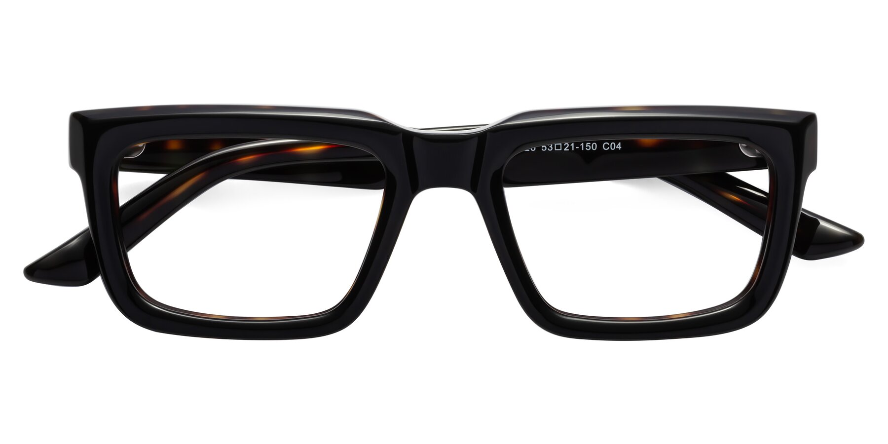 Folded Front of Roth in Black-Tortoise with Clear Eyeglass Lenses