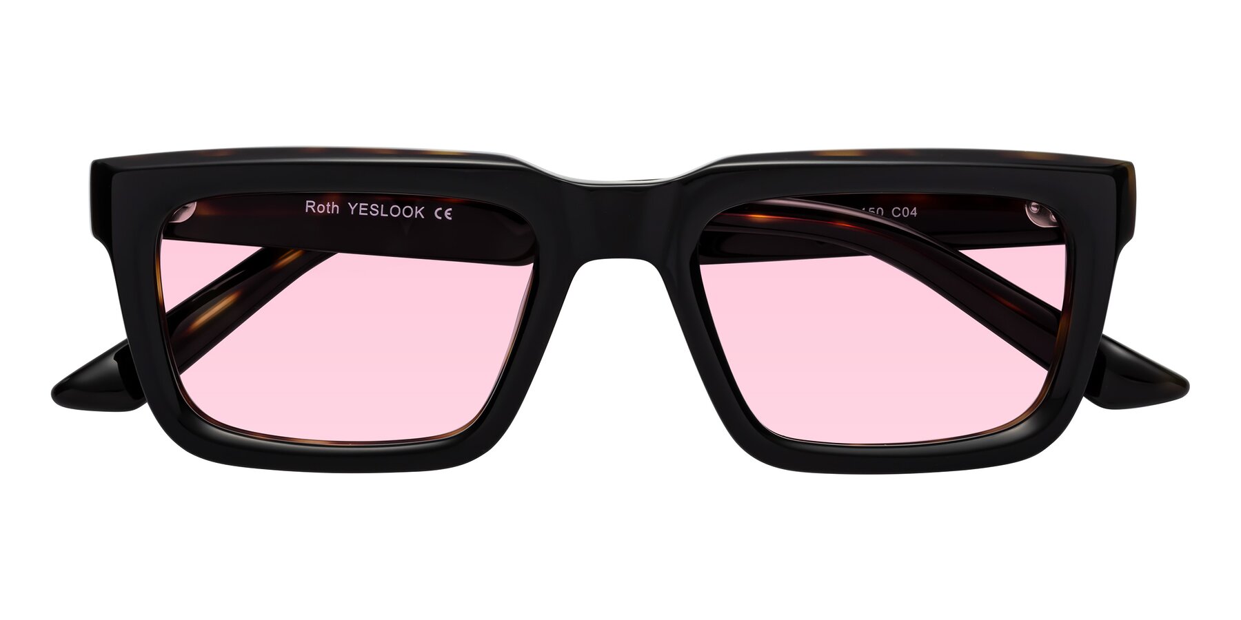 Folded Front of Roth in Black-Tortoise with Light Pink Tinted Lenses