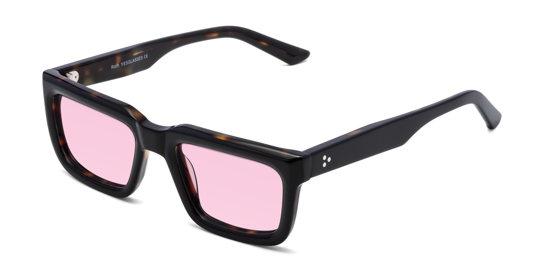 Angle of Roth in Black-Tortoise with Light Pink Tinted Lenses