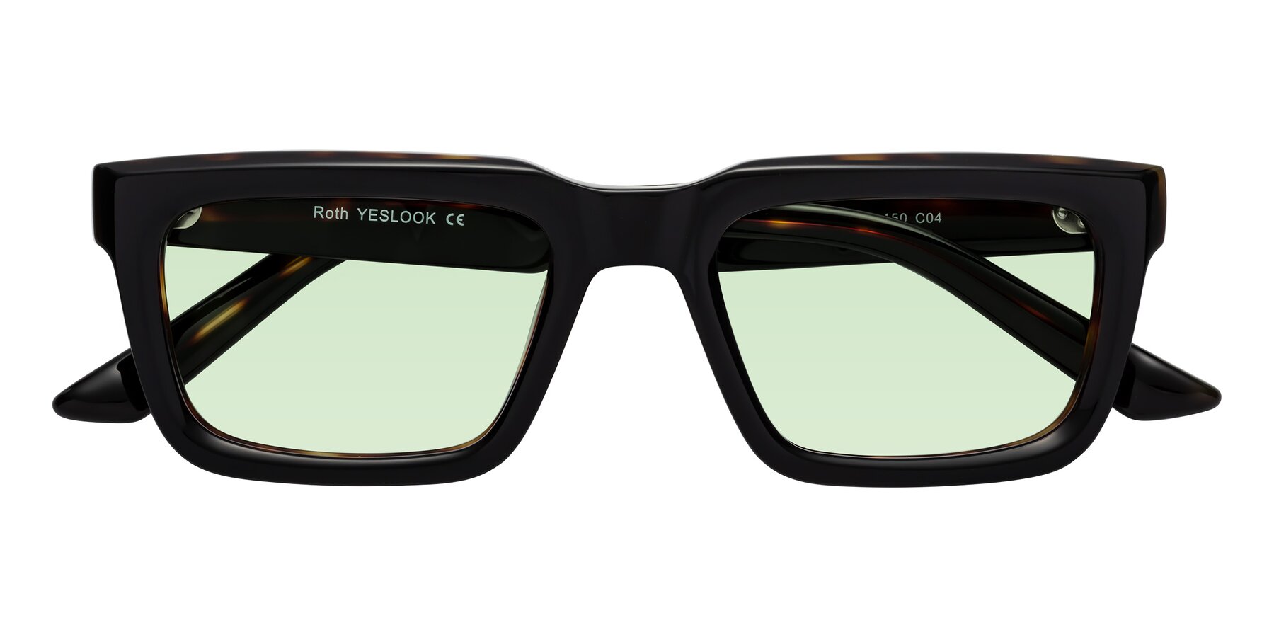 Folded Front of Roth in Black-Tortoise with Light Green Tinted Lenses