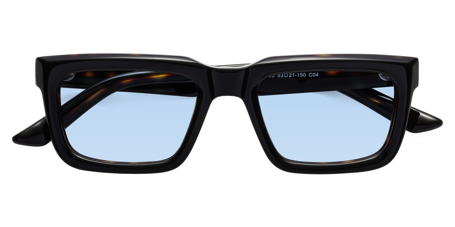 Folded Front of Roth in Black-Tortoise with Light Blue Tinted Lenses