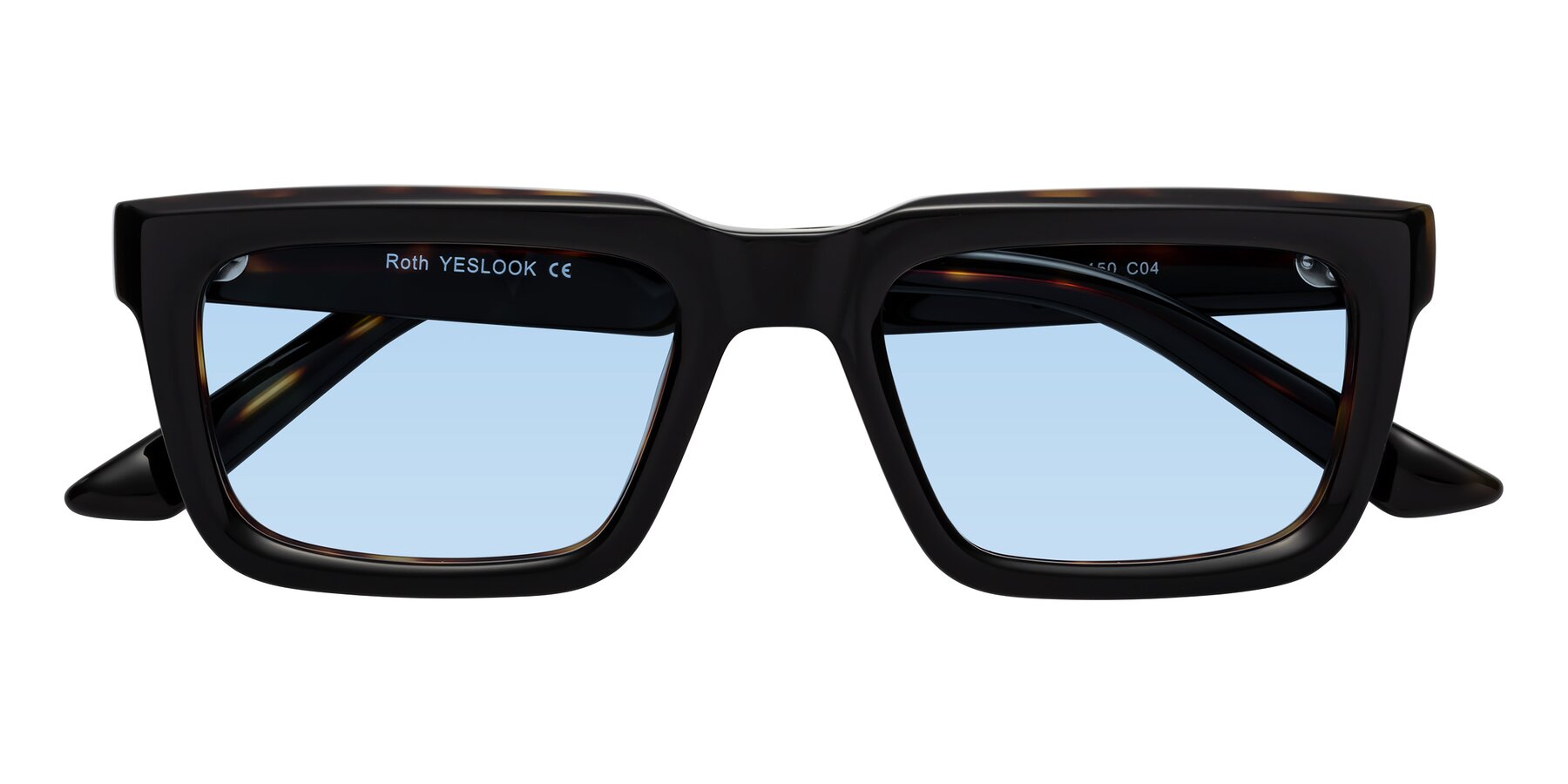 Folded Front of Roth in Black-Tortoise with Light Blue Tinted Lenses