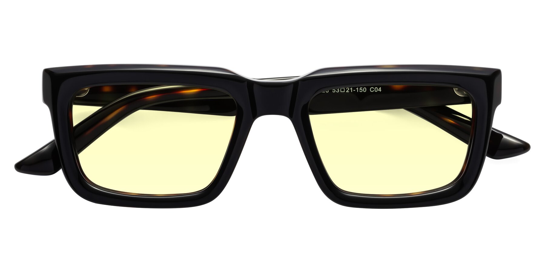 Folded Front of Roth in Black-Tortoise with Light Yellow Tinted Lenses