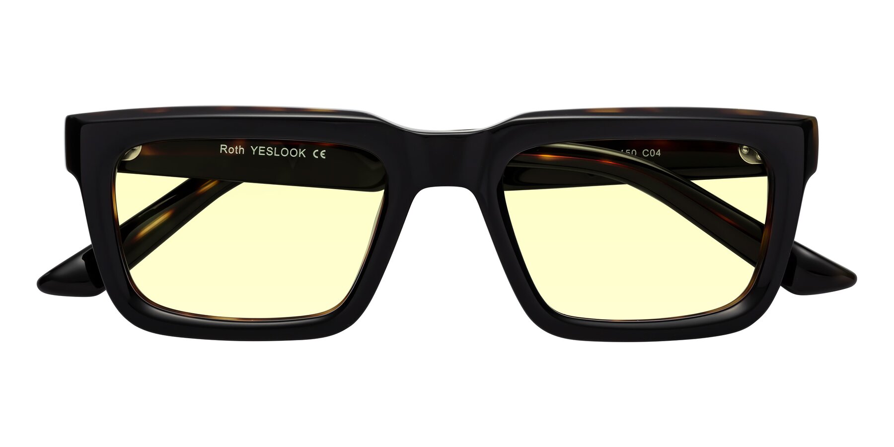 Folded Front of Roth in Black-Tortoise with Light Yellow Tinted Lenses