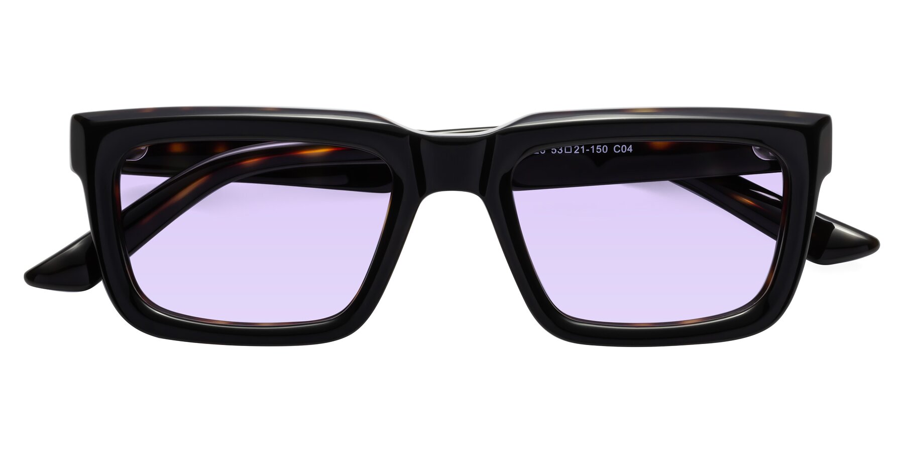 Folded Front of Roth in Black-Tortoise with Light Purple Tinted Lenses