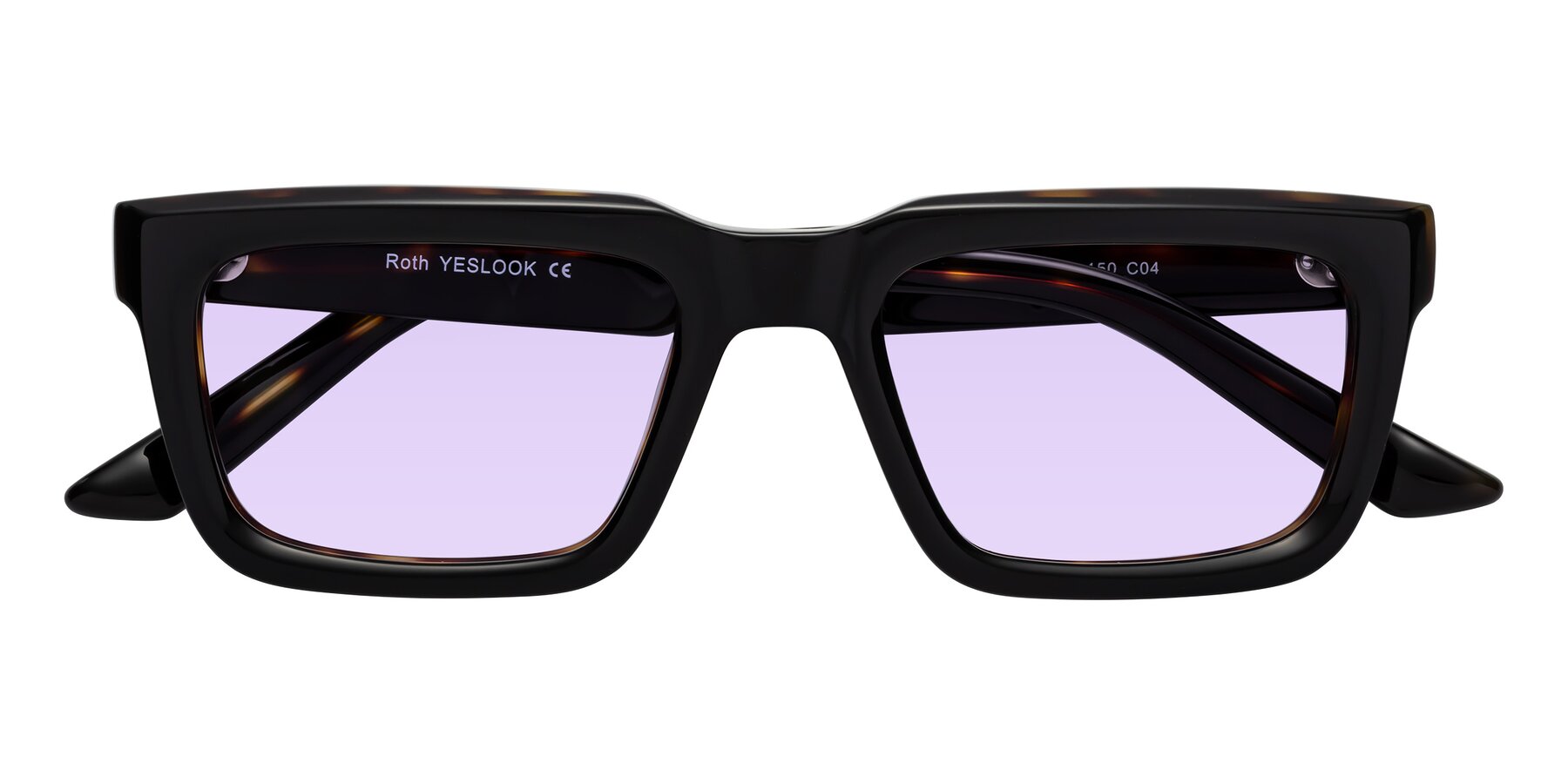 Folded Front of Roth in Black-Tortoise with Light Purple Tinted Lenses