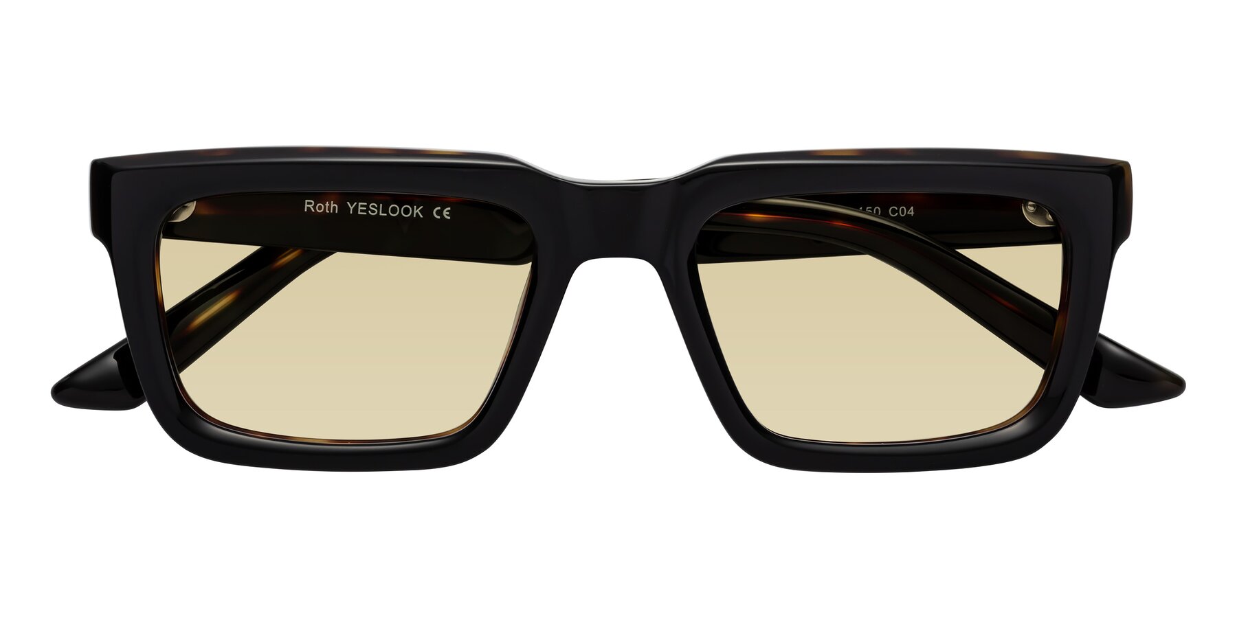 Folded Front of Roth in Black-Tortoise with Light Champagne Tinted Lenses