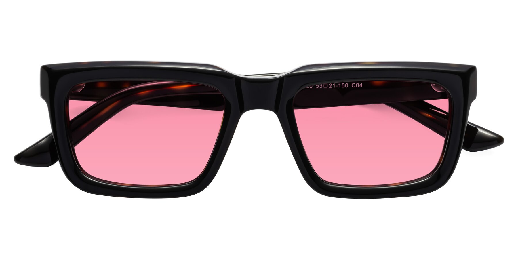 Folded Front of Roth in Black-Tortoise with Pink Tinted Lenses