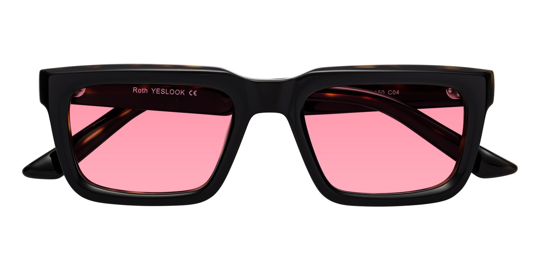 Folded Front of Roth in Black-Tortoise with Pink Tinted Lenses