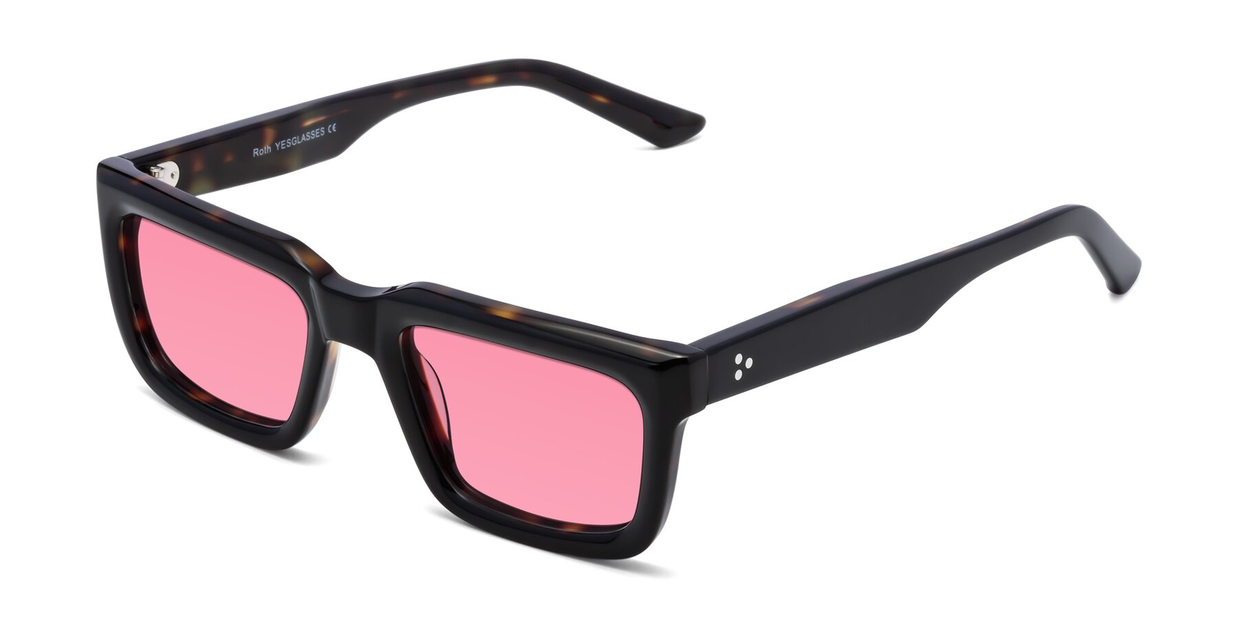 Angle of Roth in Black-Tortoise with Pink Tinted Lenses