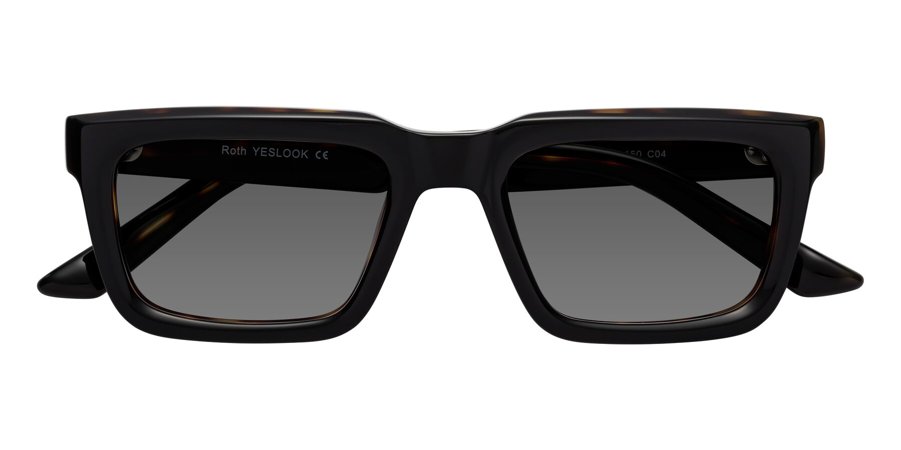 Folded Front of Roth in Black-Tortoise with Medium Gray Tinted Lenses