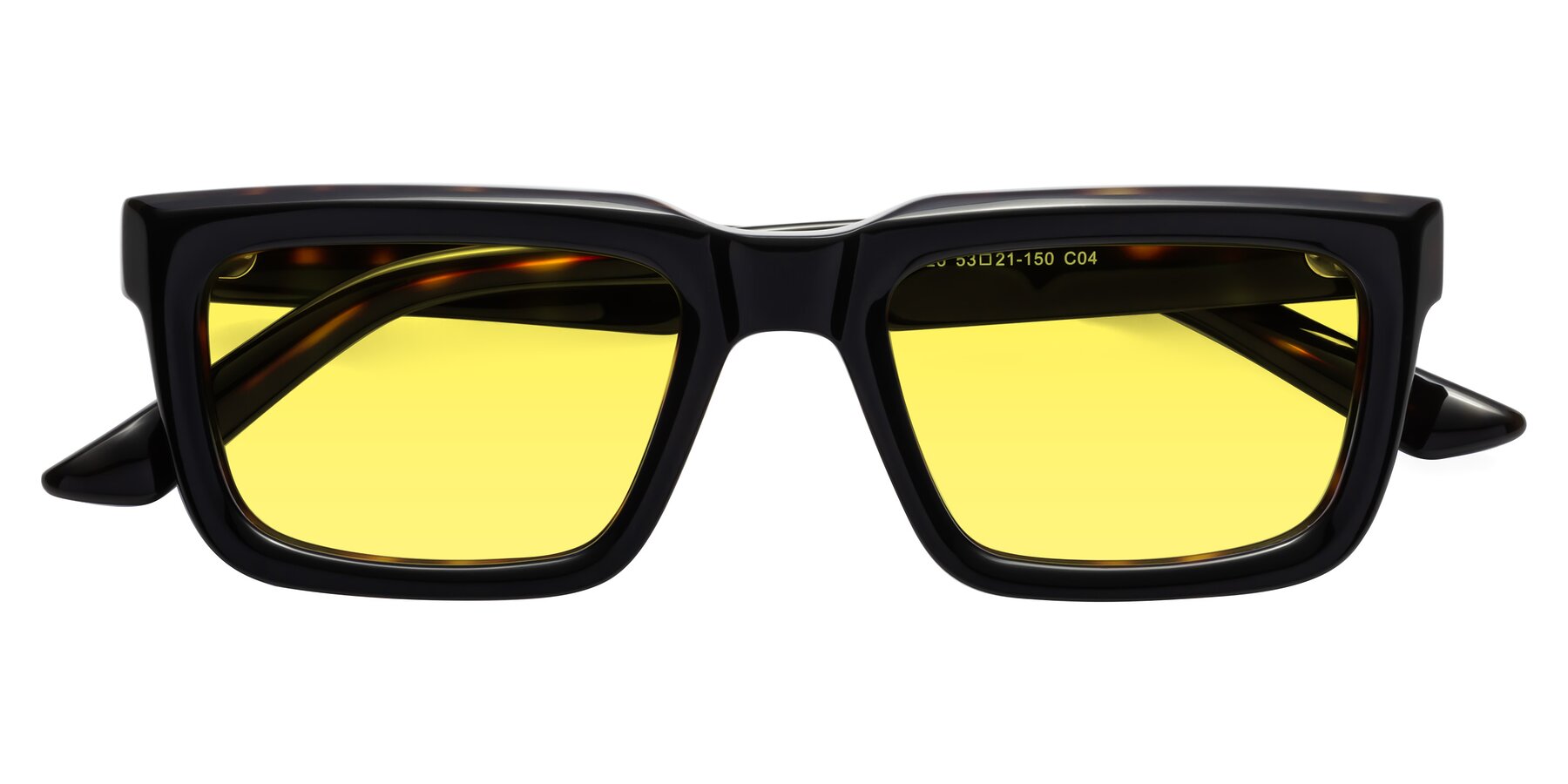 Folded Front of Roth in Black-Tortoise with Medium Yellow Tinted Lenses