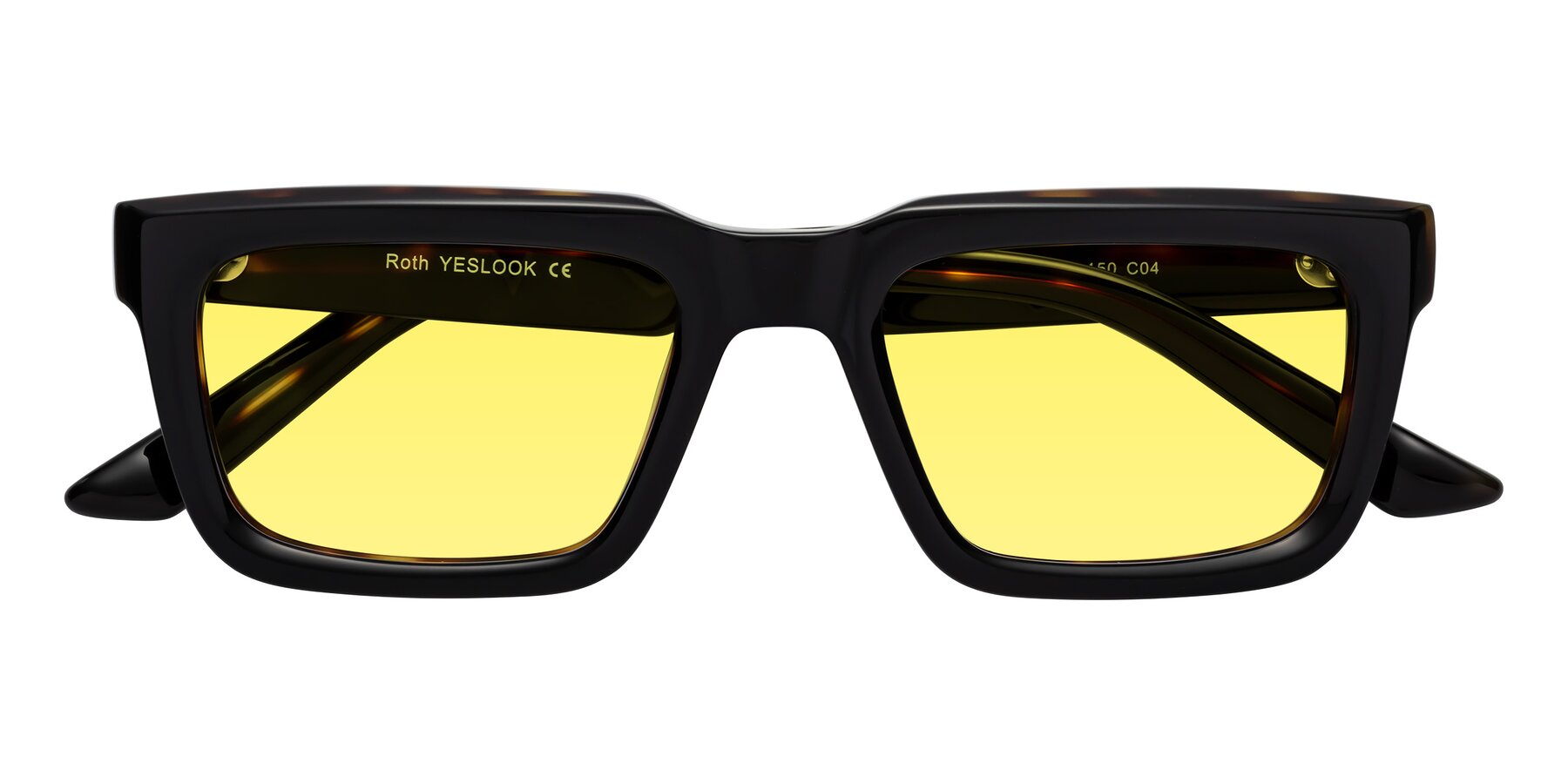 Folded Front of Roth in Black-Tortoise with Medium Yellow Tinted Lenses