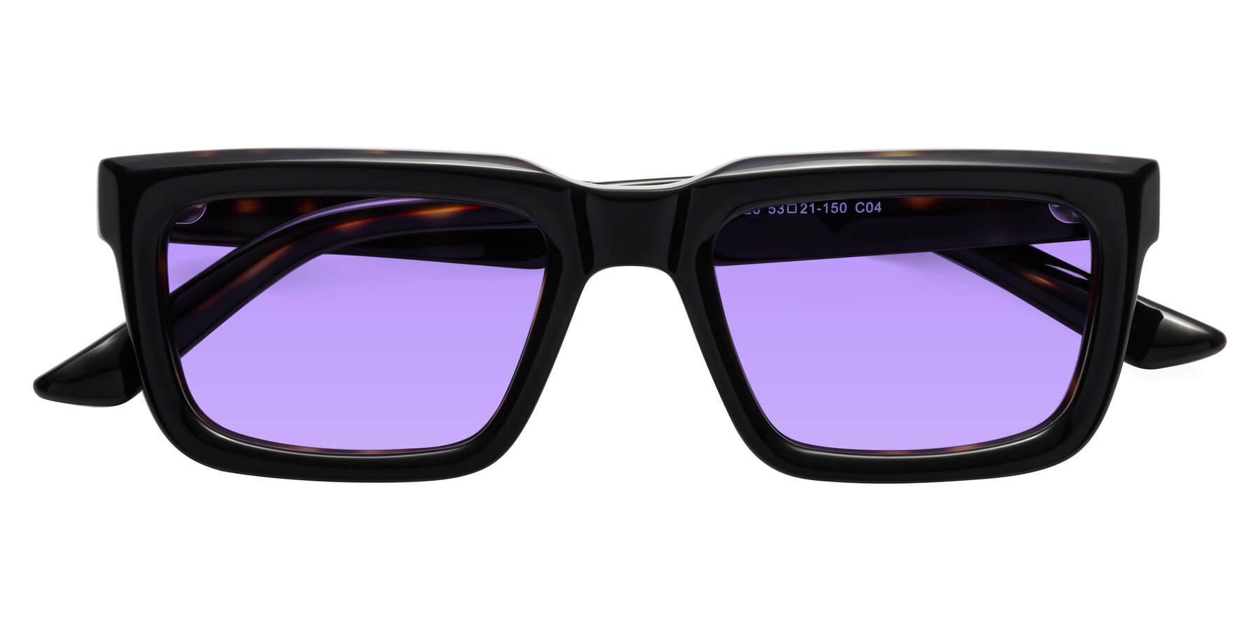 Folded Front of Roth in Black-Tortoise with Medium Purple Tinted Lenses