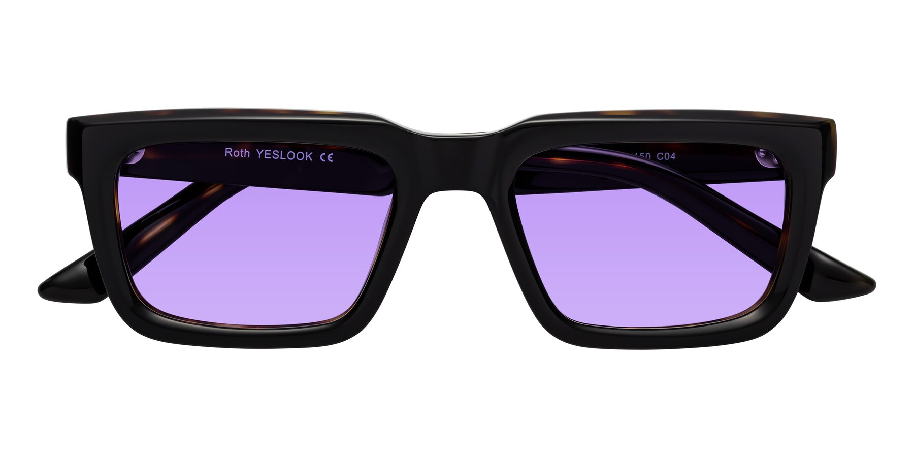 Folded Front of Roth in Black-Tortoise with Medium Purple Tinted Lenses