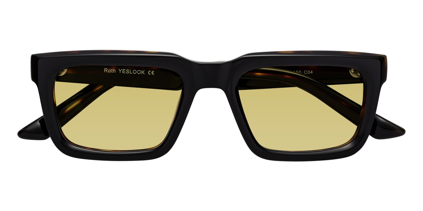 Folded Front of Roth in Black-Tortoise with Medium Champagne Tinted Lenses