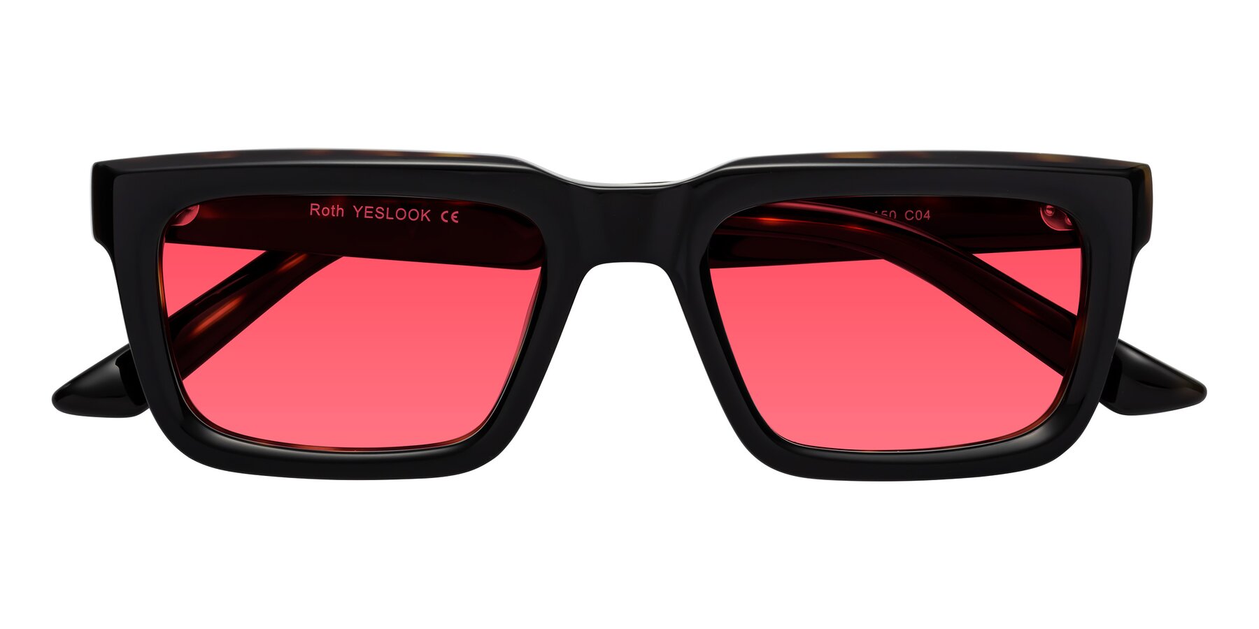 Folded Front of Roth in Black-Tortoise with Red Tinted Lenses