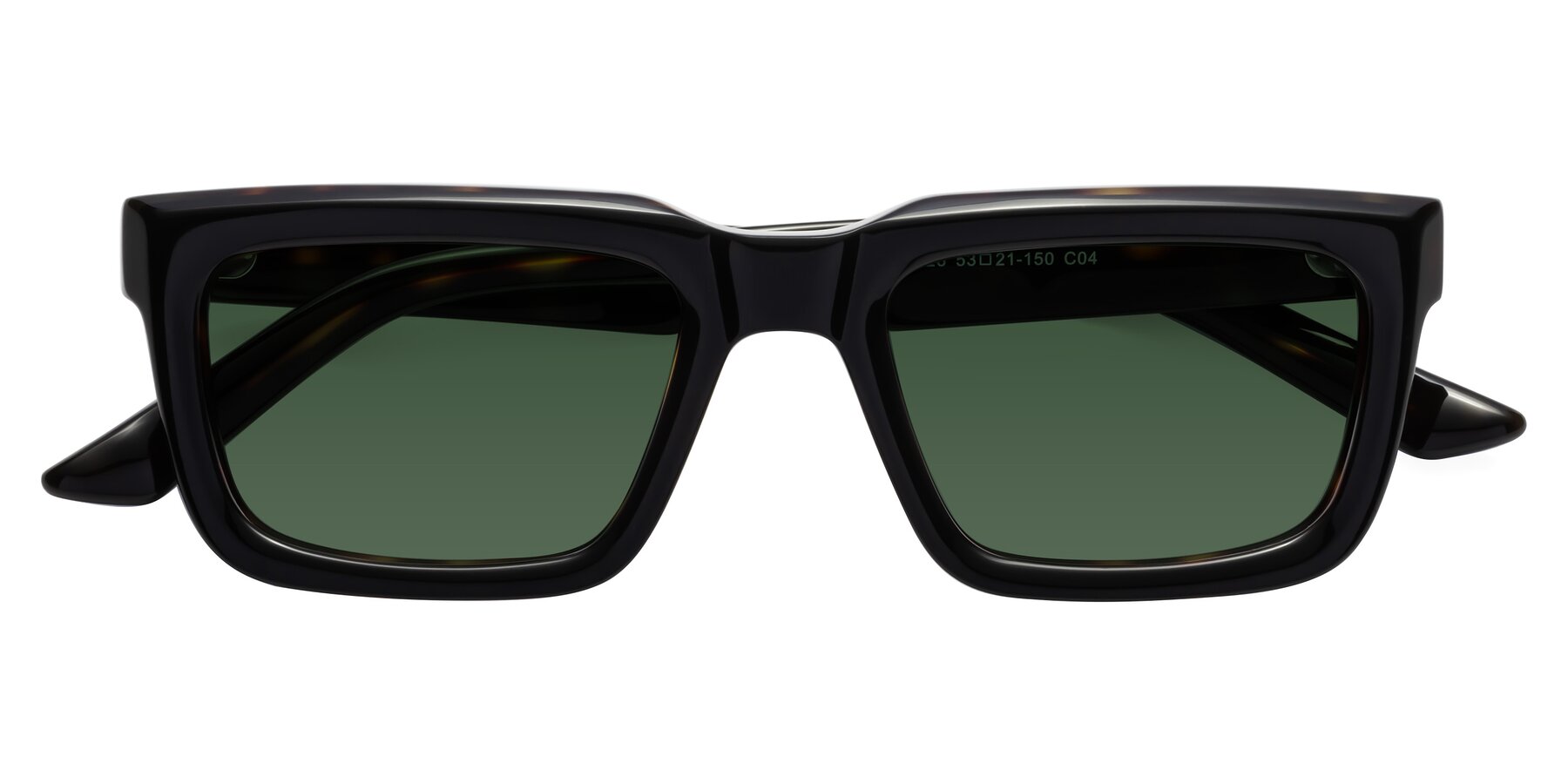 Folded Front of Roth in Black-Tortoise with Green Tinted Lenses
