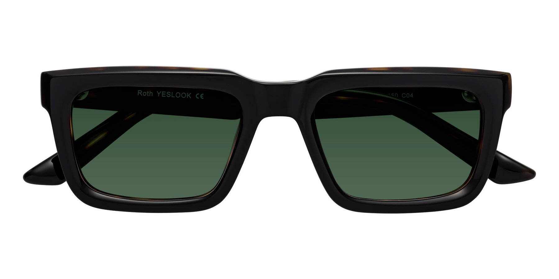 Folded Front of Roth in Black-Tortoise with Green Tinted Lenses