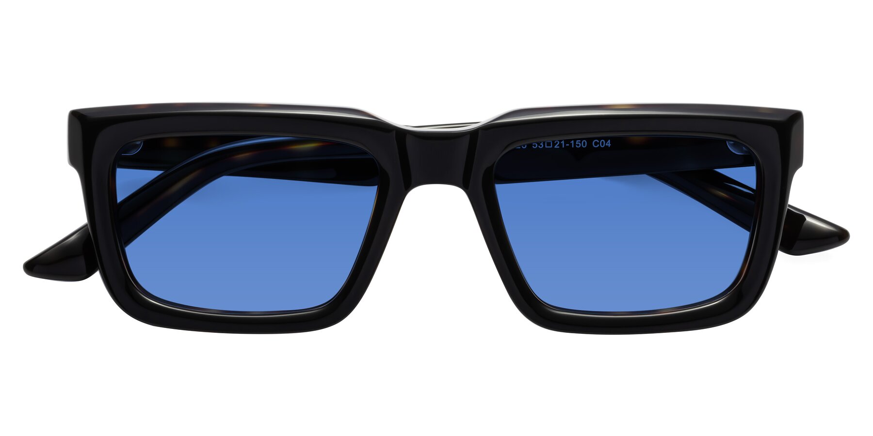 Folded Front of Roth in Black-Tortoise with Blue Tinted Lenses
