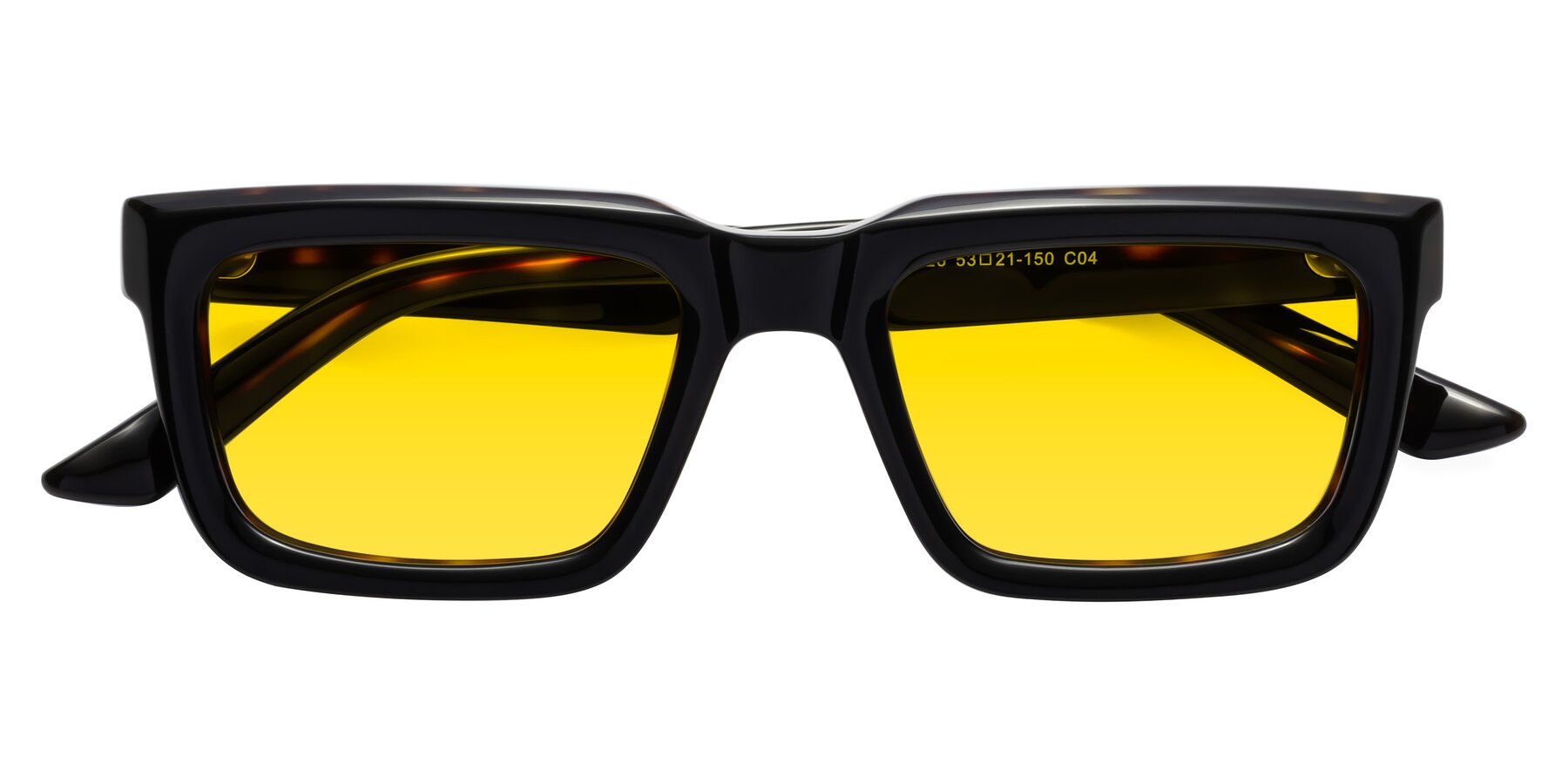 Folded Front of Roth in Black-Tortoise with Yellow Tinted Lenses
