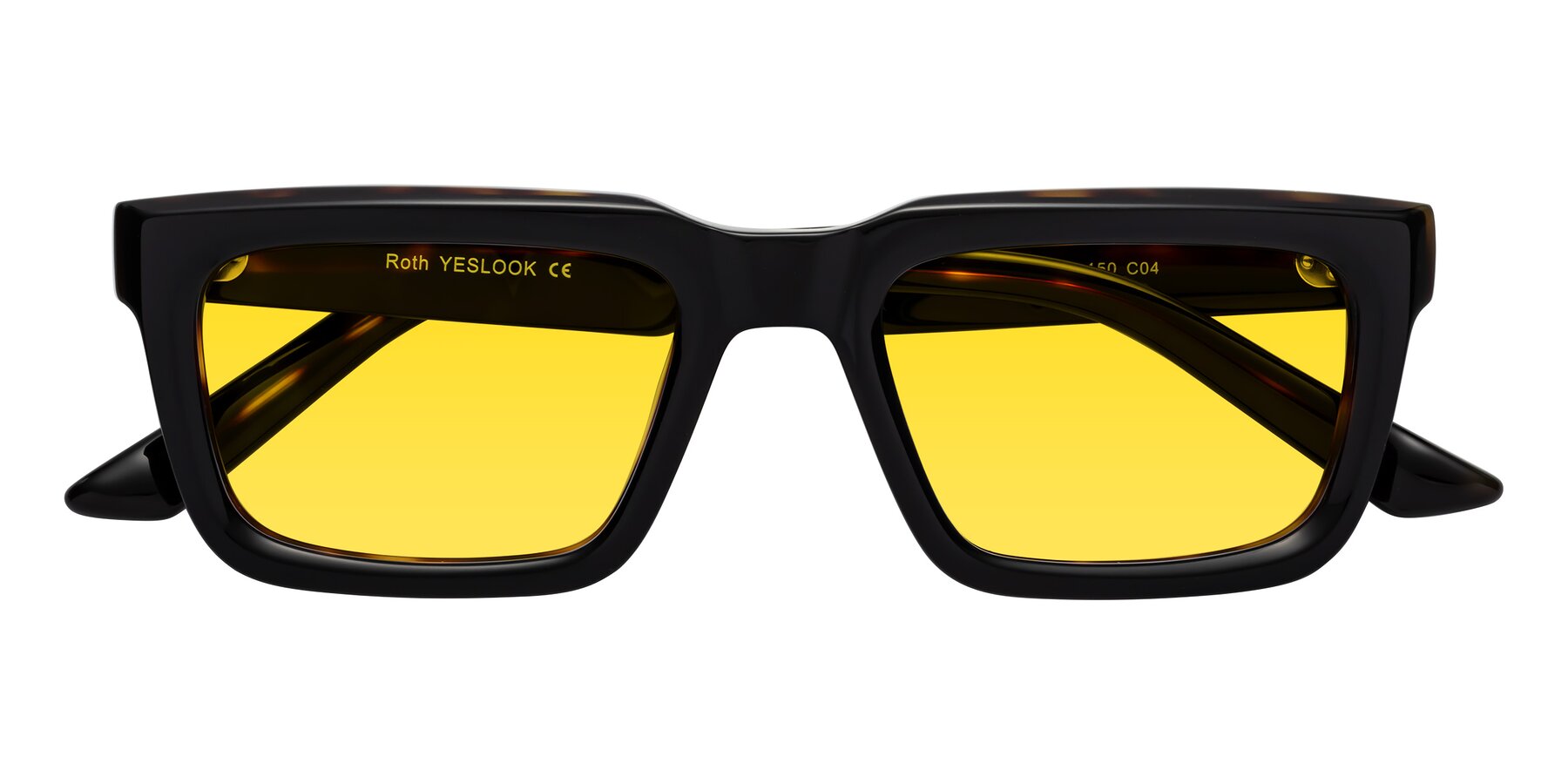 Folded Front of Roth in Black-Tortoise with Yellow Tinted Lenses