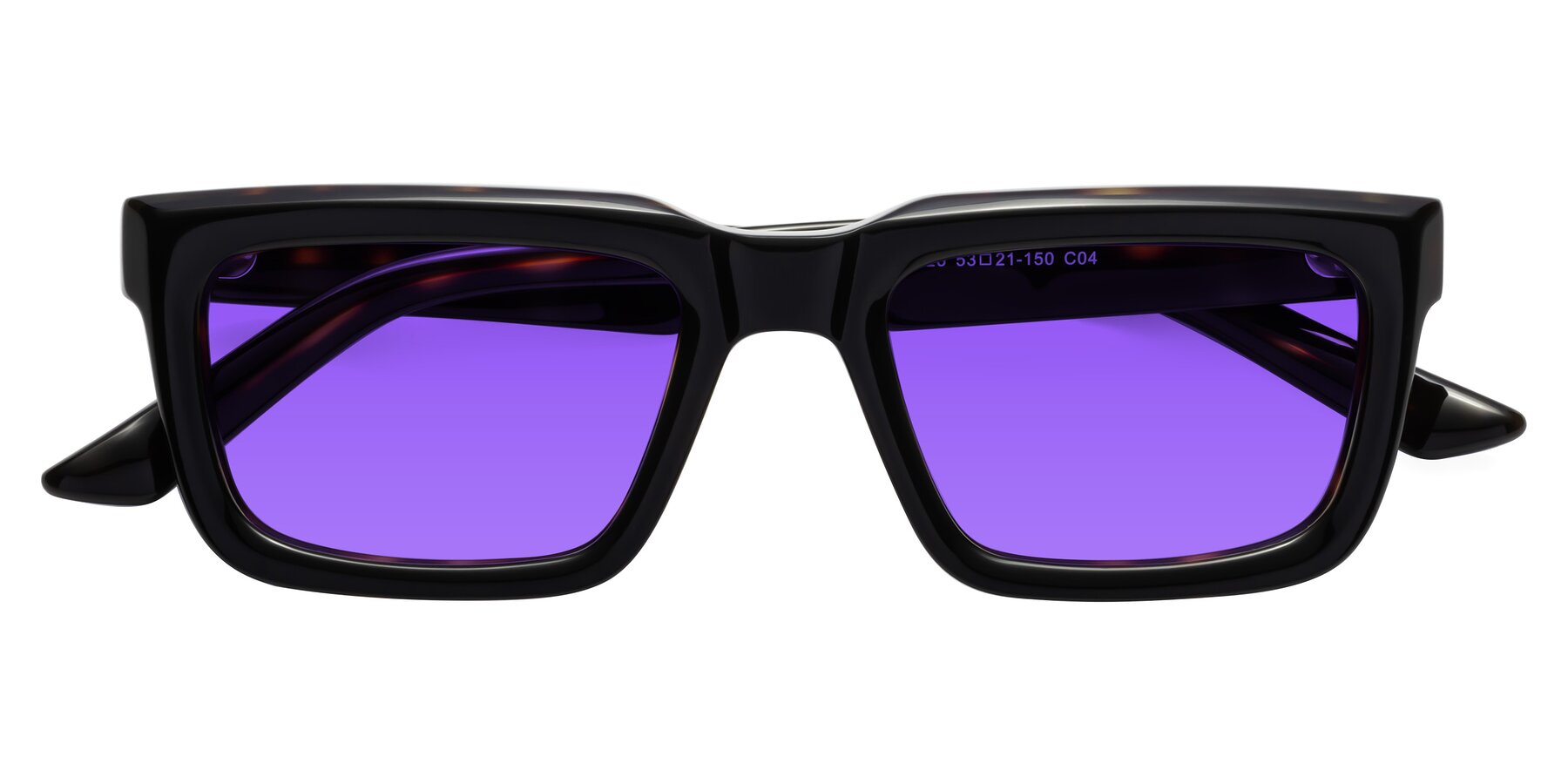 Folded Front of Roth in Black-Tortoise with Purple Tinted Lenses