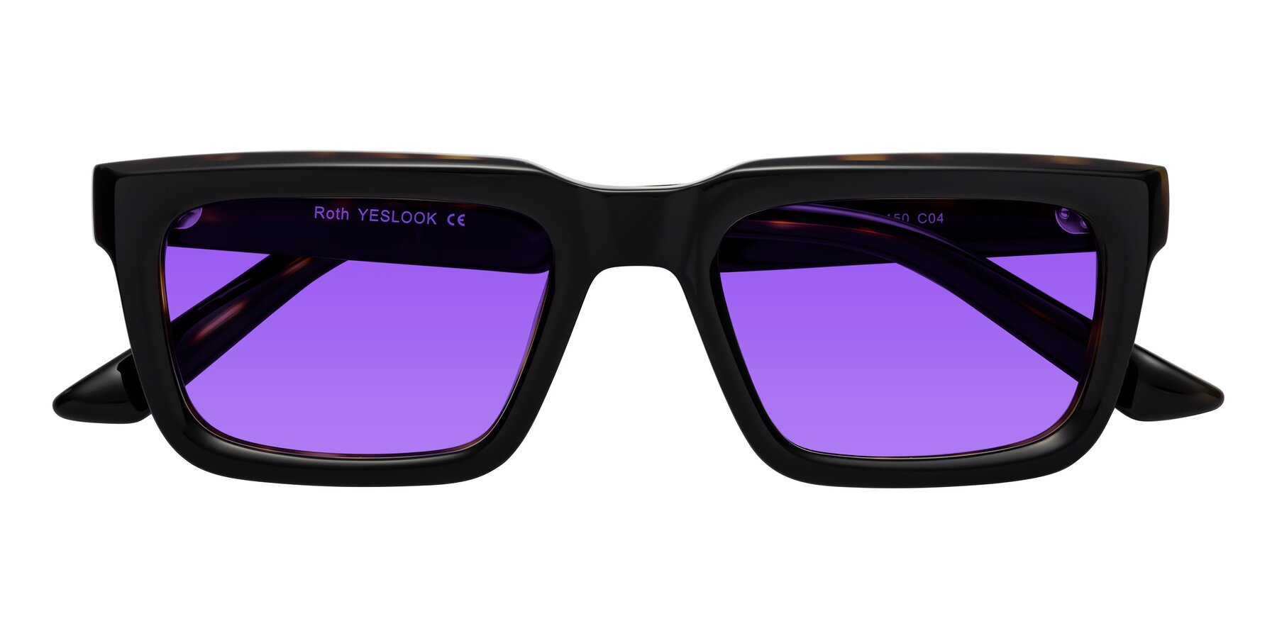 Folded Front of Roth in Black-Tortoise with Purple Tinted Lenses