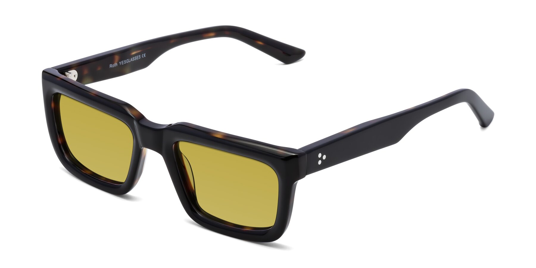 Angle of Roth in Black-Tortoise with Champagne Tinted Lenses