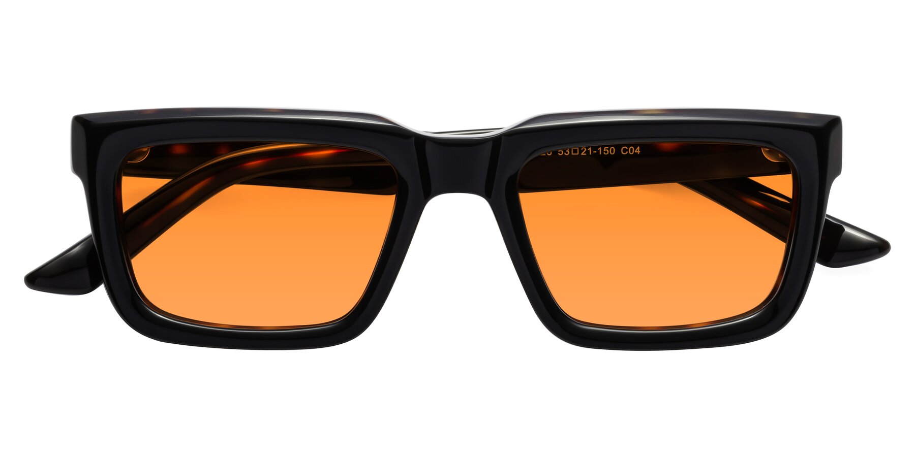 Folded Front of Roth in Black-Tortoise with Orange Tinted Lenses