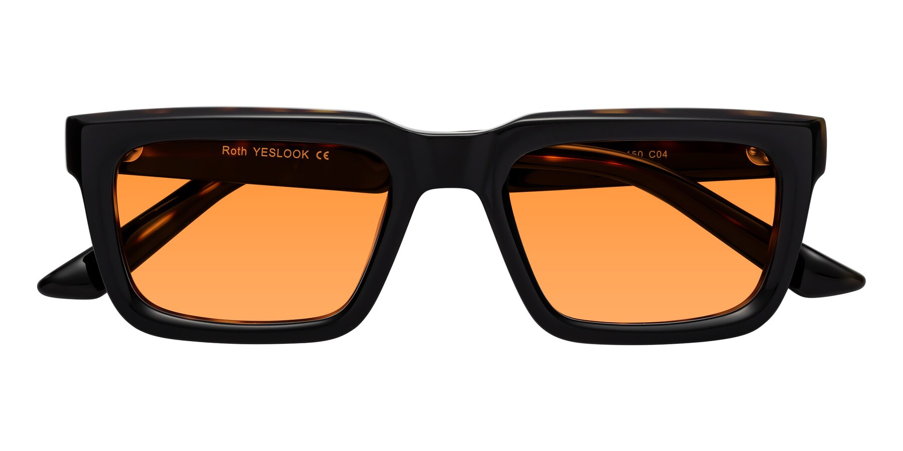 Folded Front of Roth in Black-Tortoise with Orange Tinted Lenses