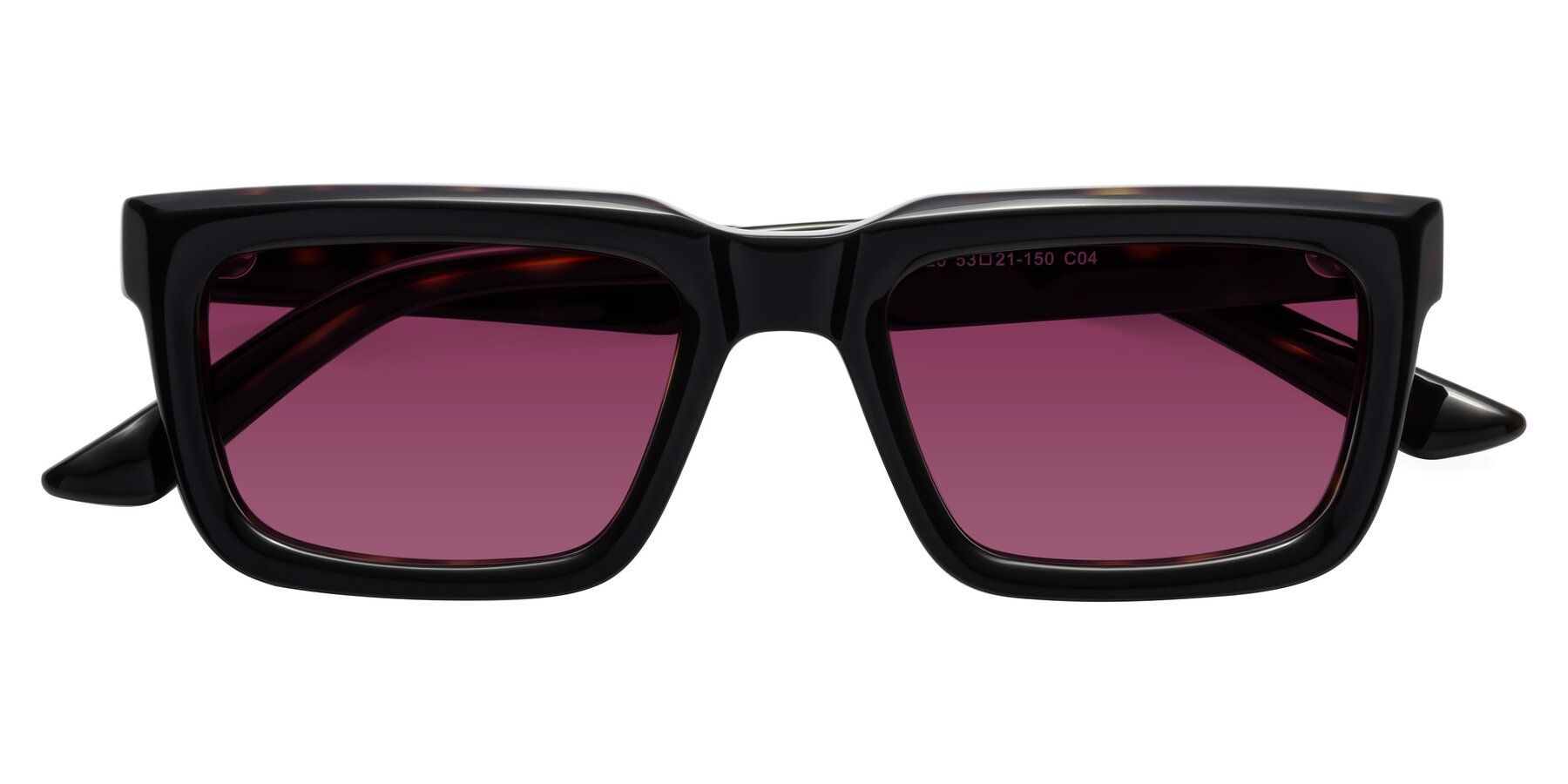 Folded Front of Roth in Black-Tortoise with Wine Tinted Lenses