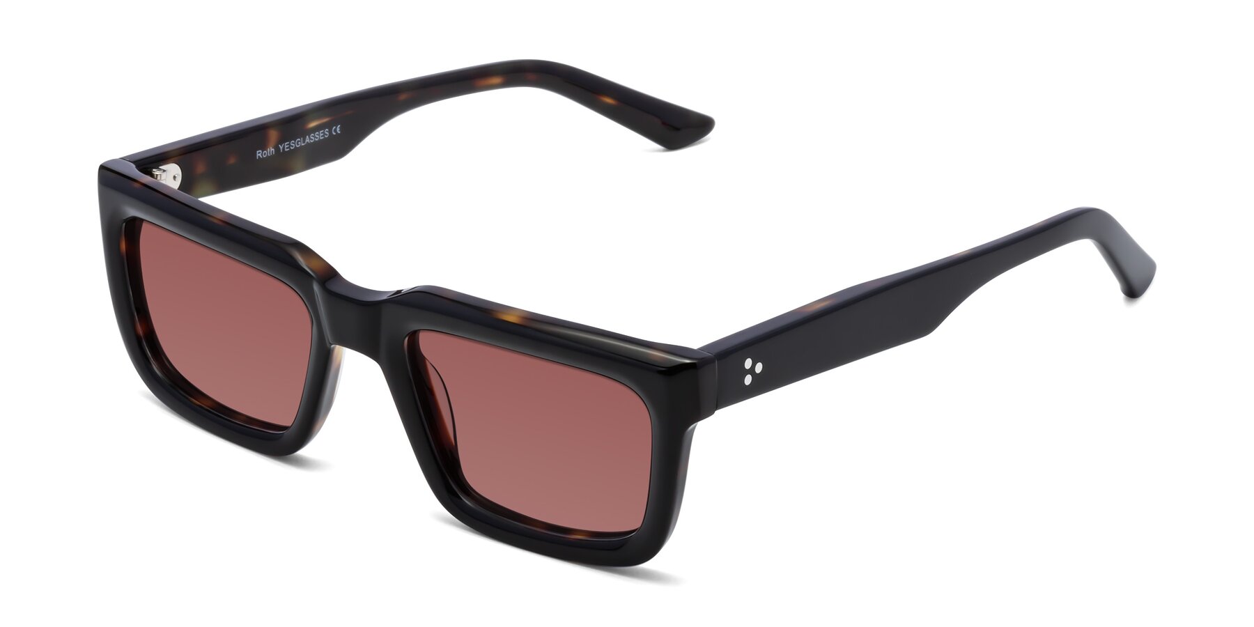 Angle of Roth in Black-Tortoise with Garnet Tinted Lenses