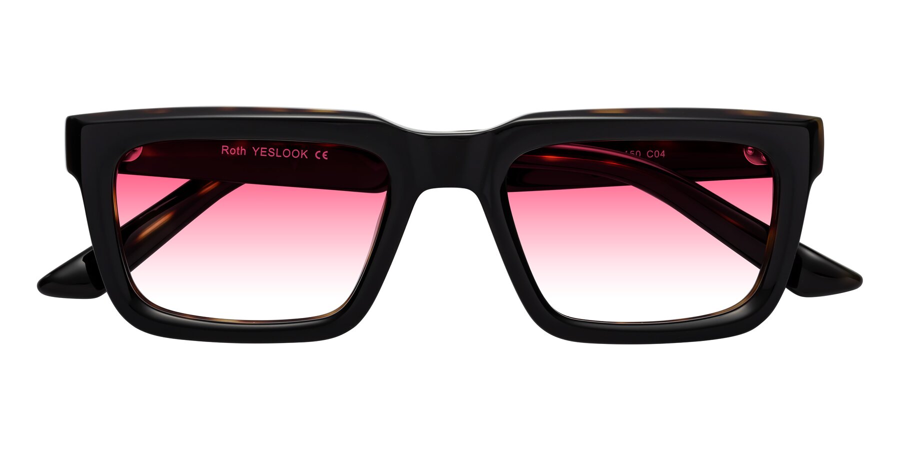 Folded Front of Roth in Black-Tortoise with Pink Gradient Lenses